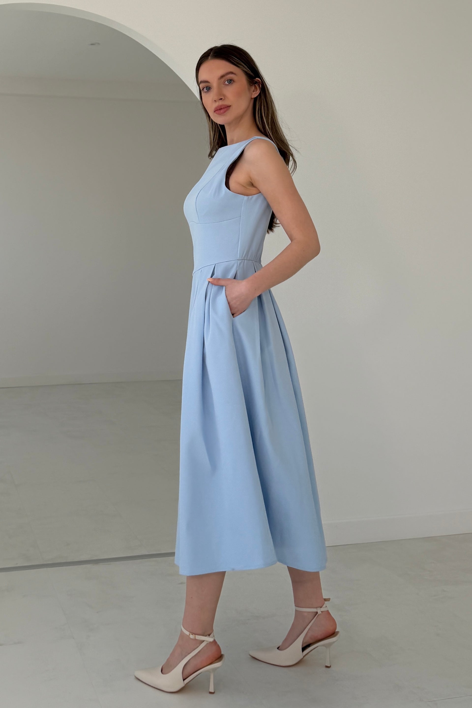 midi dress skater Nesta Boat Neck Skater Midi Dress Blue – Girl In Mind