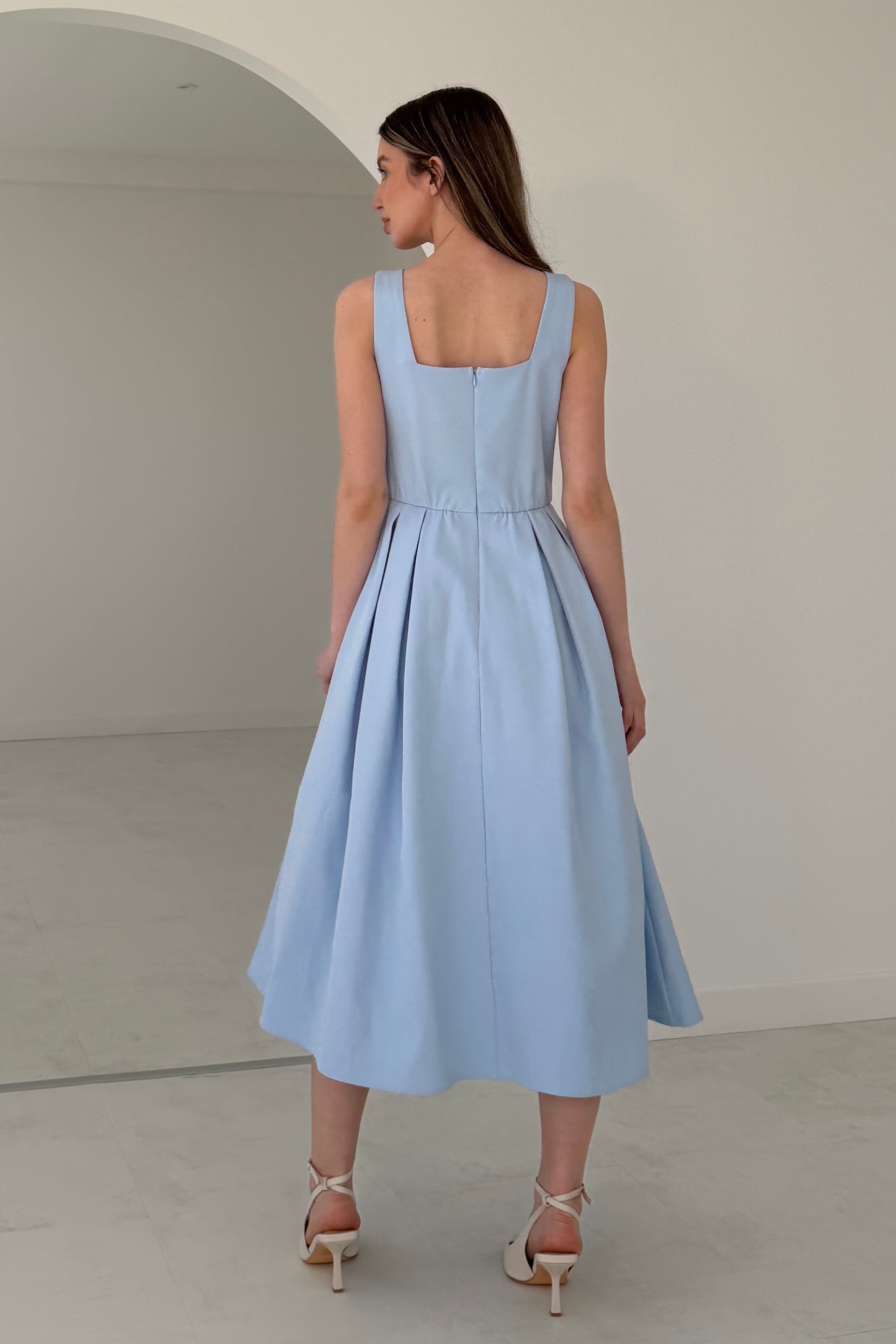Nesta Boat Neck Skater Midi Dress Blue