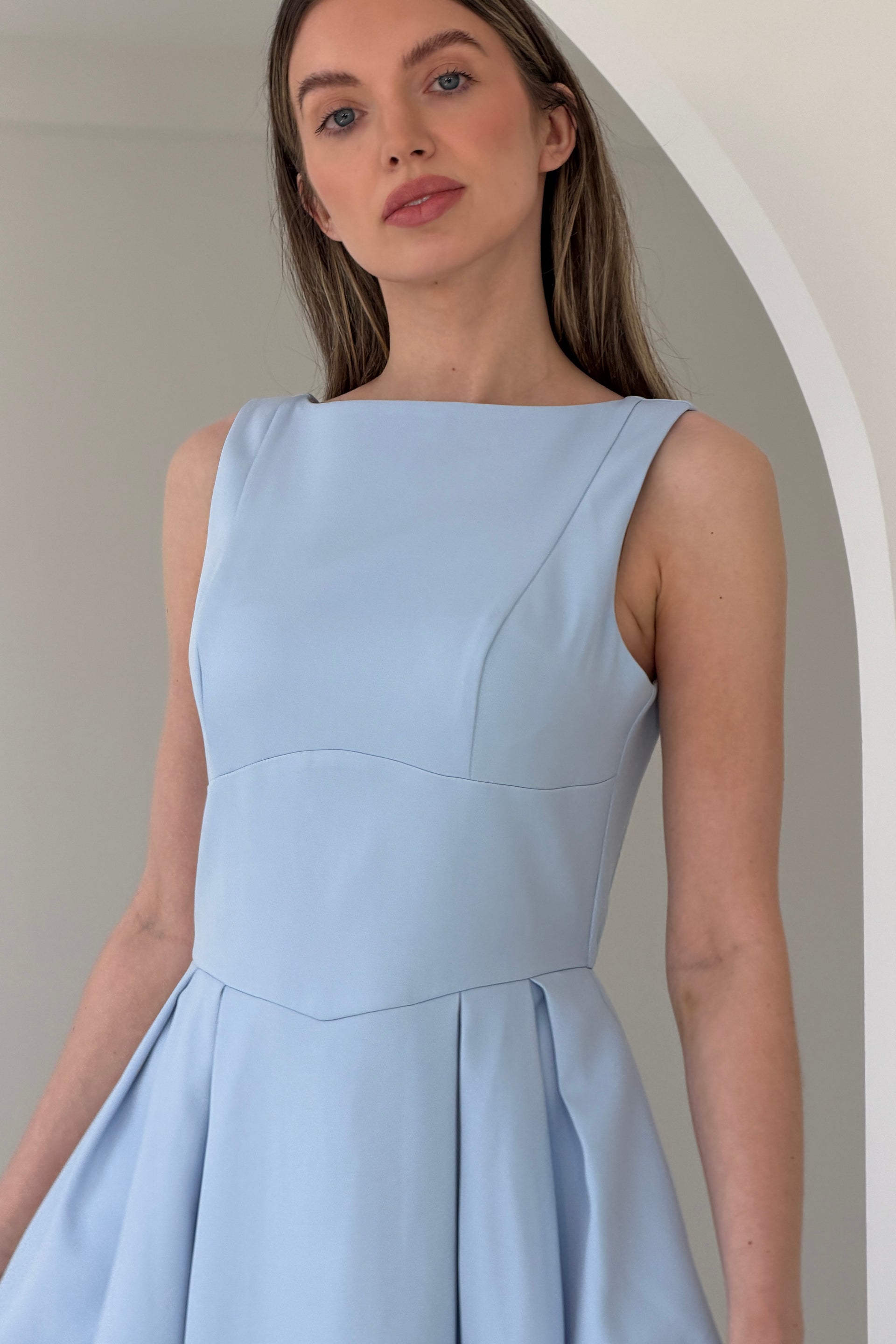 Nesta Boat Neck Skater Midi Dress Blue