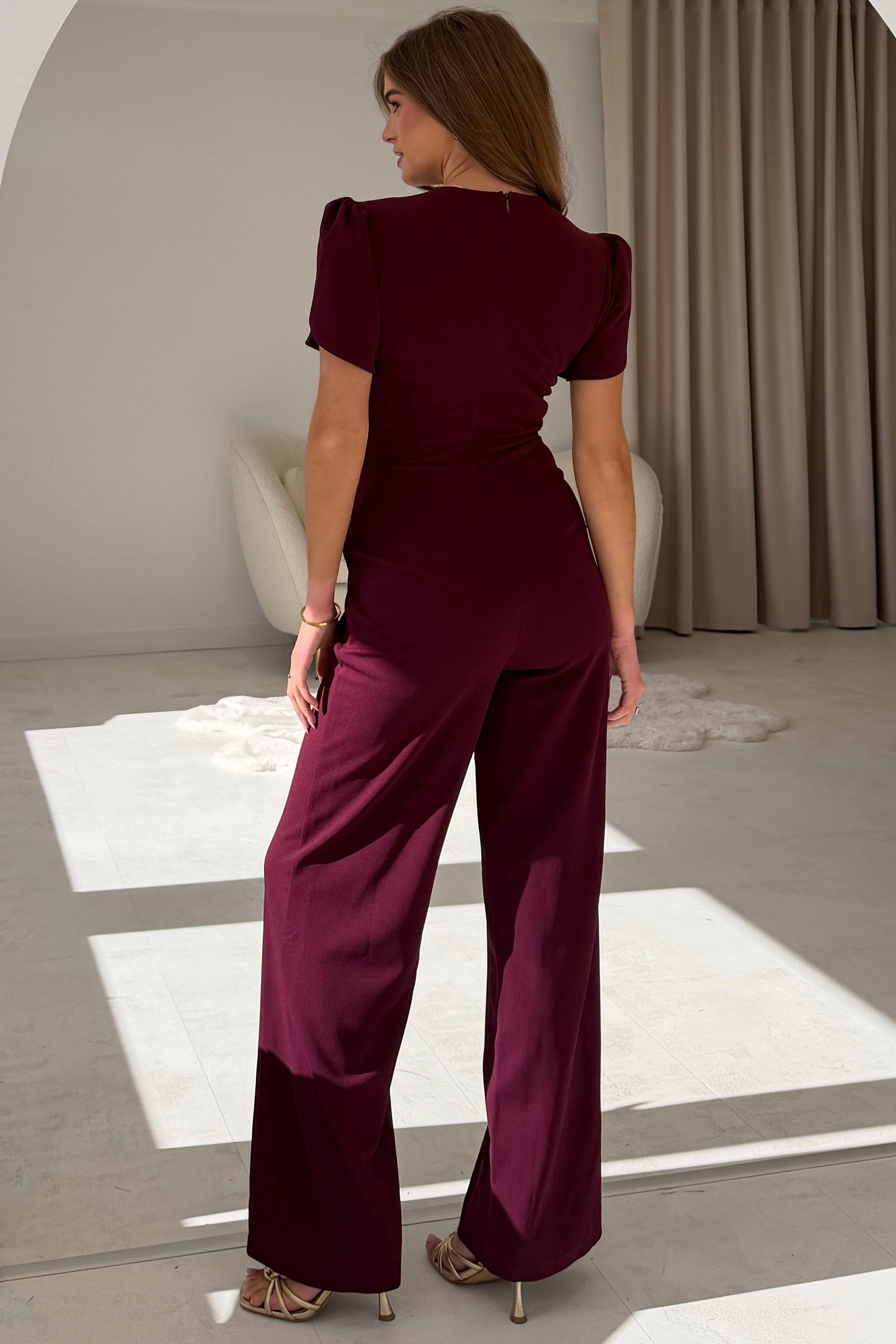 Trixie Buckle Detail Wrap Jumpsuit Wine