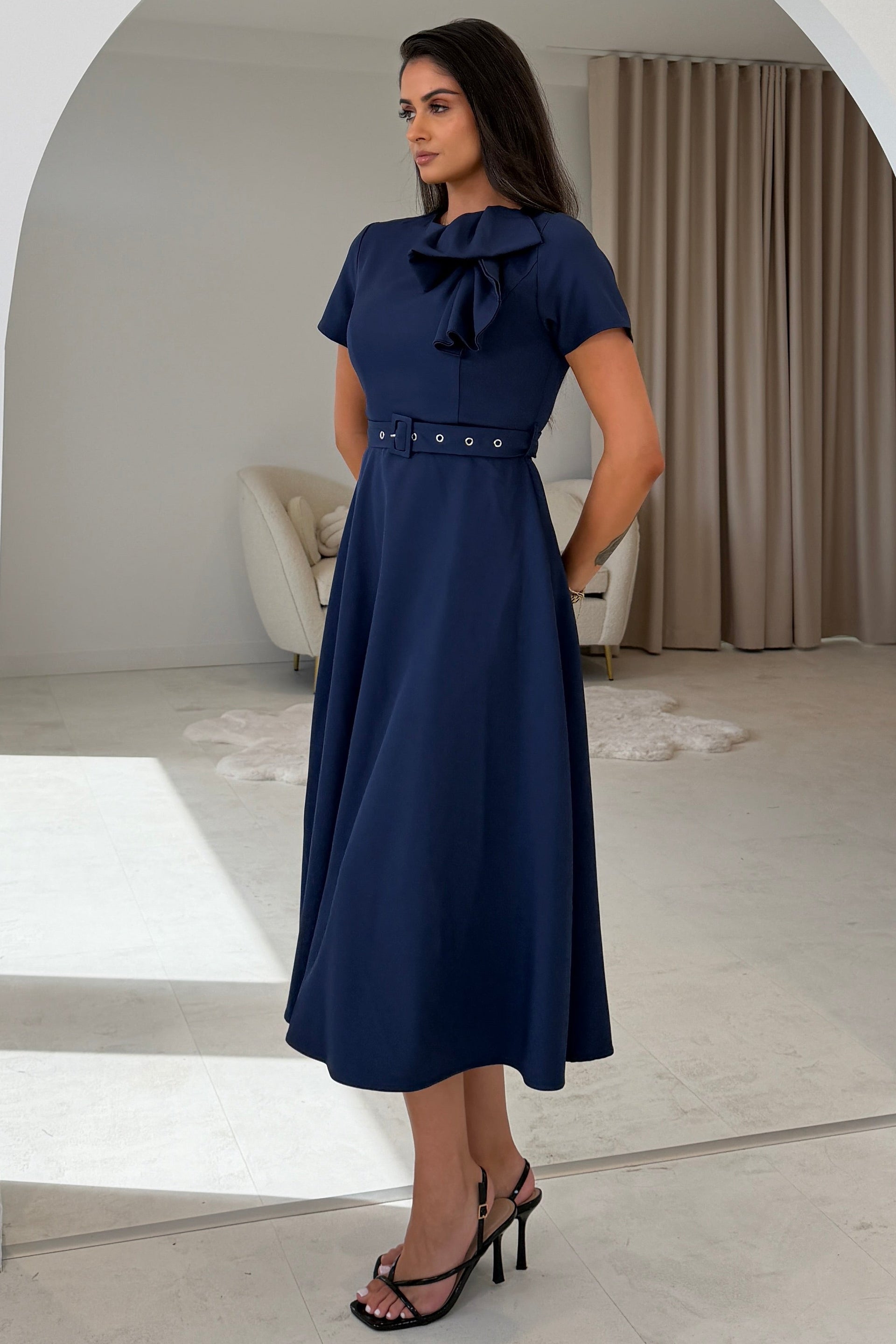 Sorelle Belted Midi Dress Navy