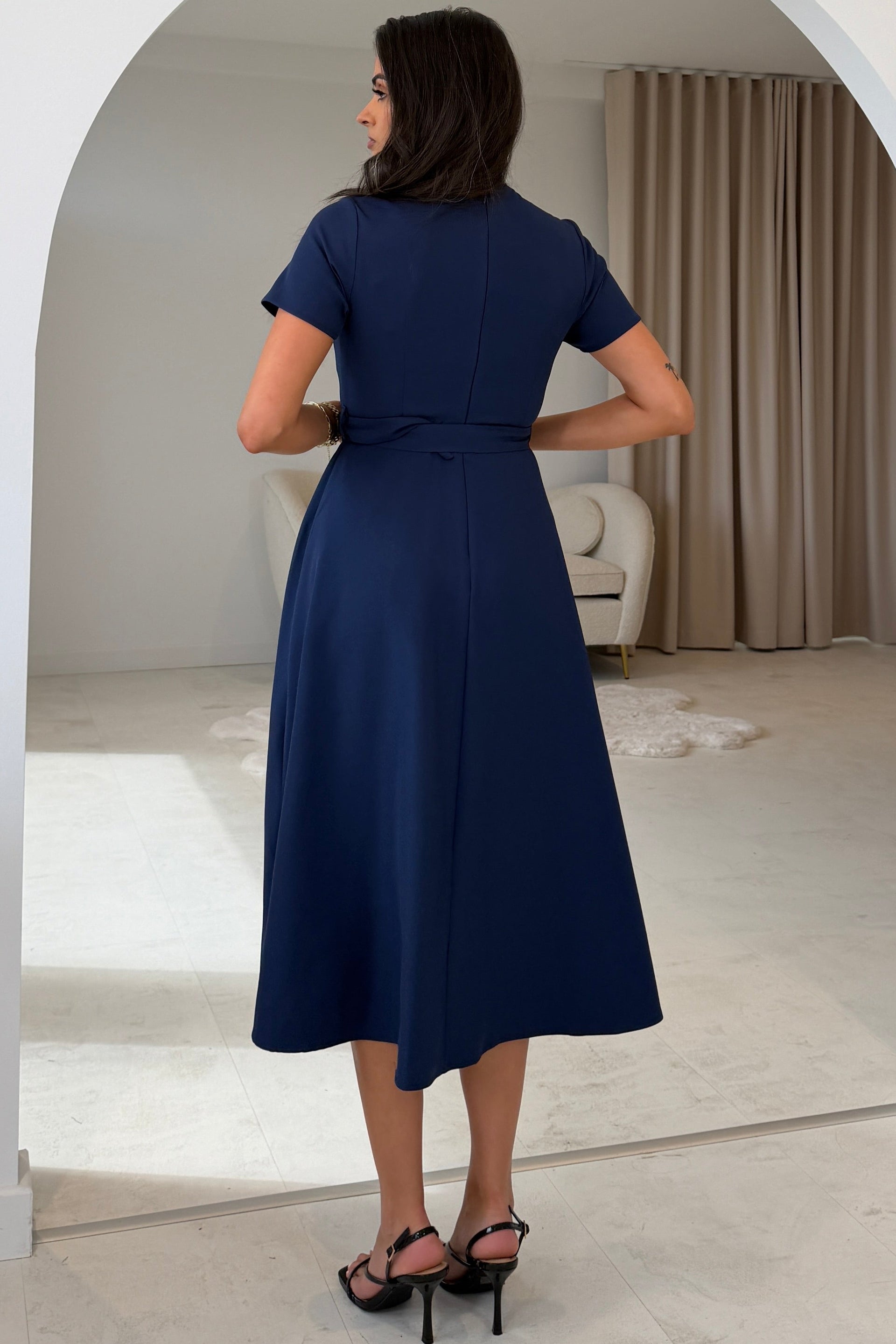 Sorelle Belted Midi Dress Navy