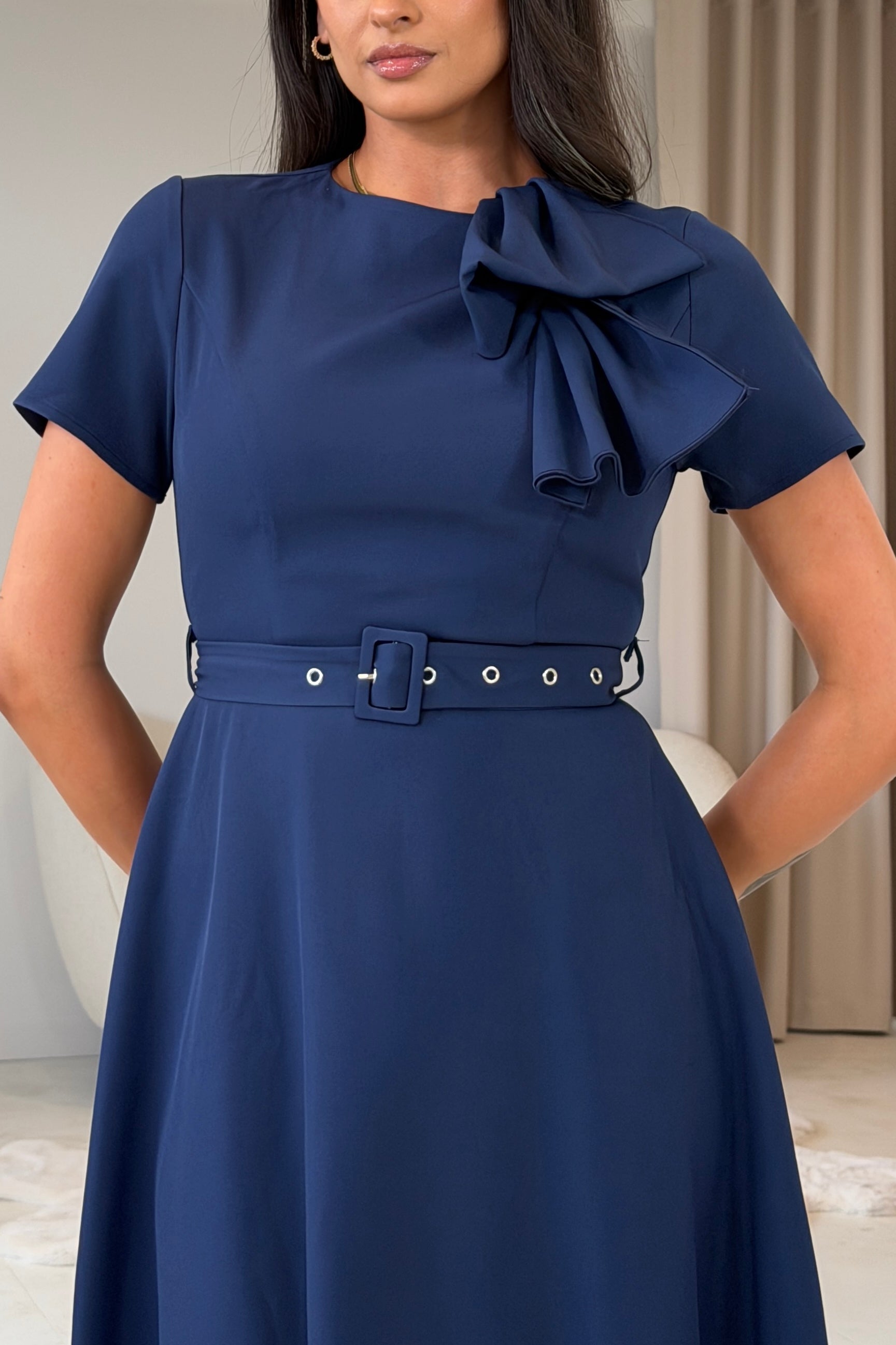 Sorelle Belted Midi Dress Navy