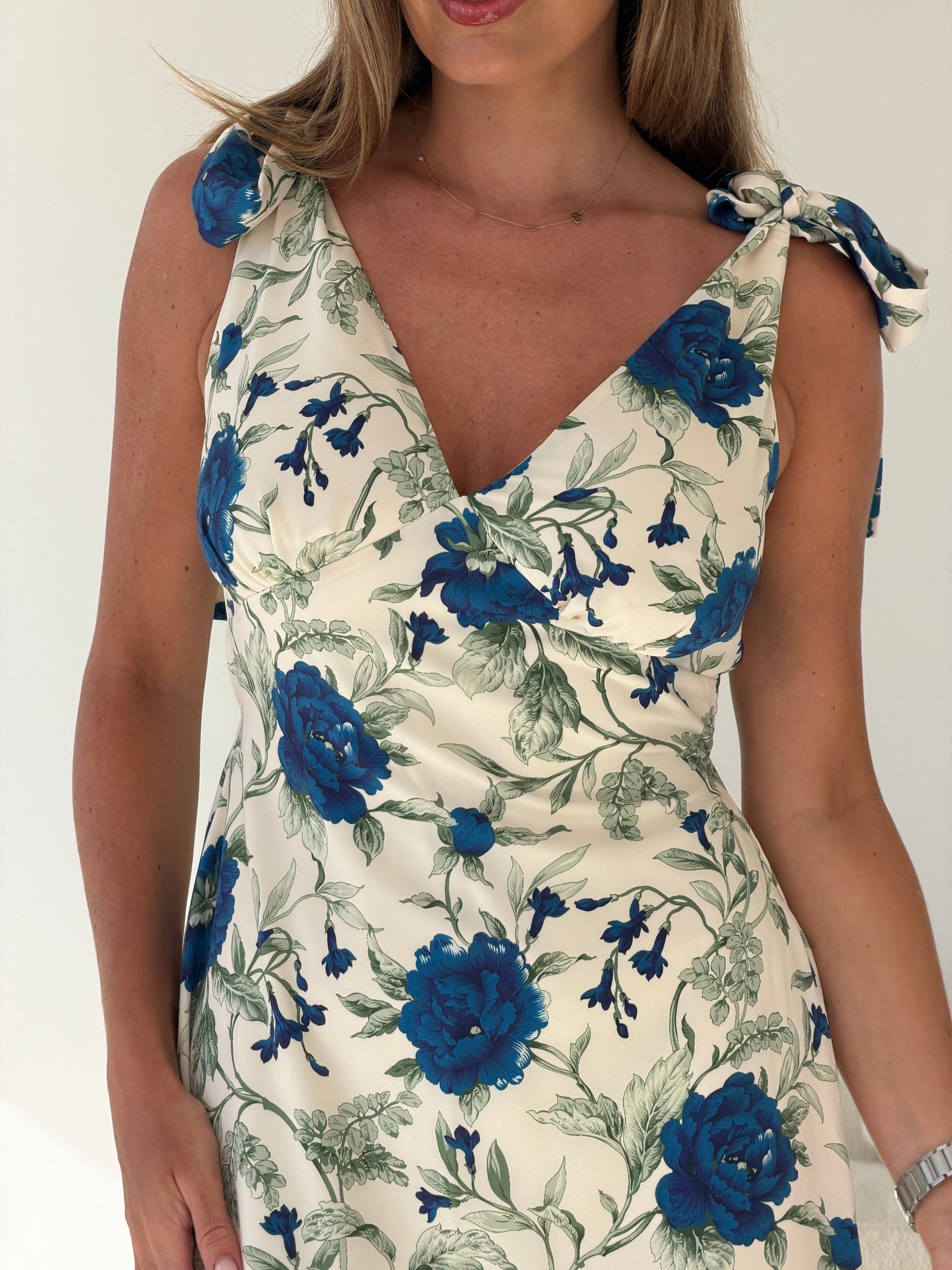 Beverly Floral Tie Shoulder Midi White