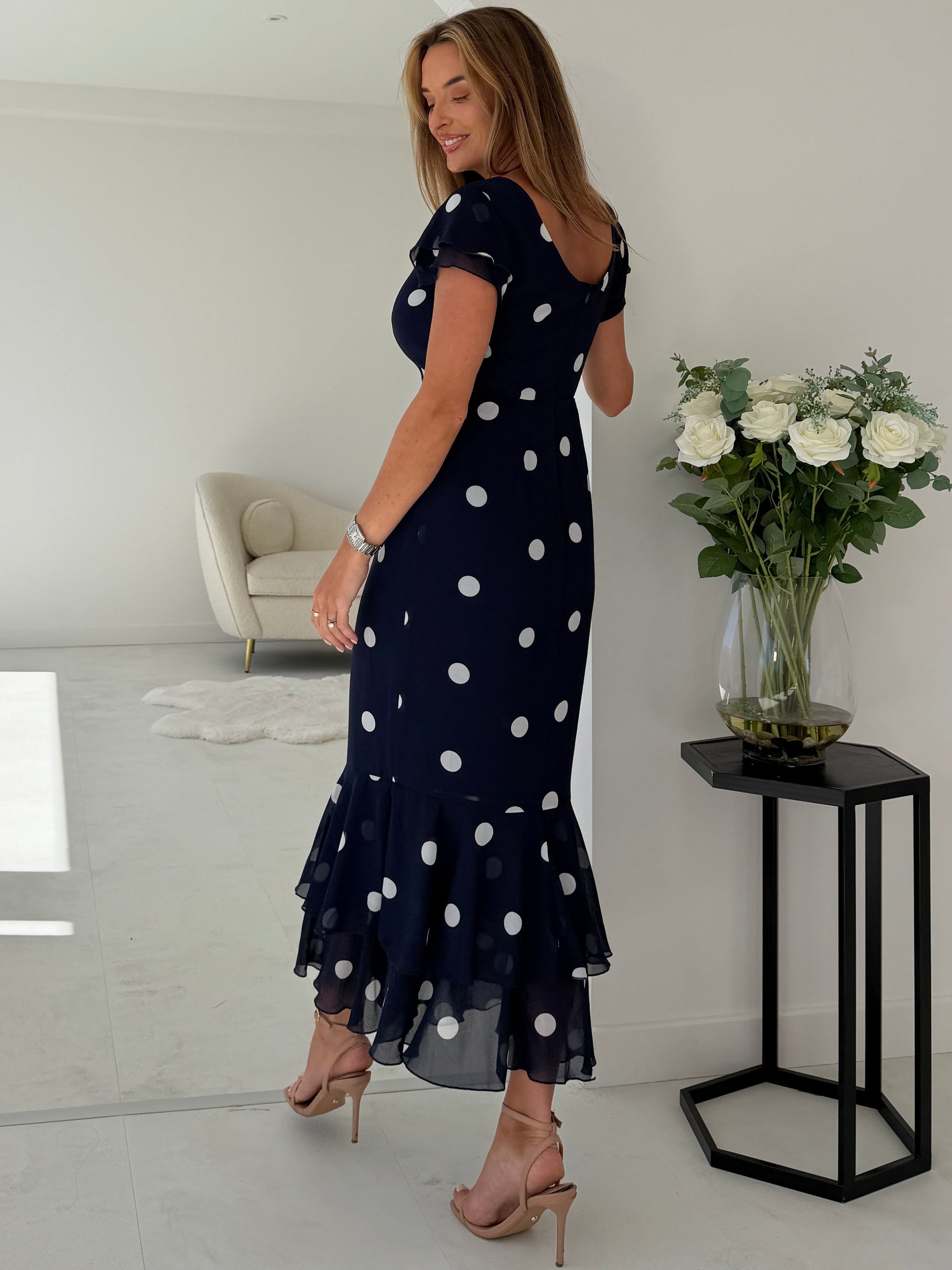 Roxy Boat Neck Frill Midi Navy Spot