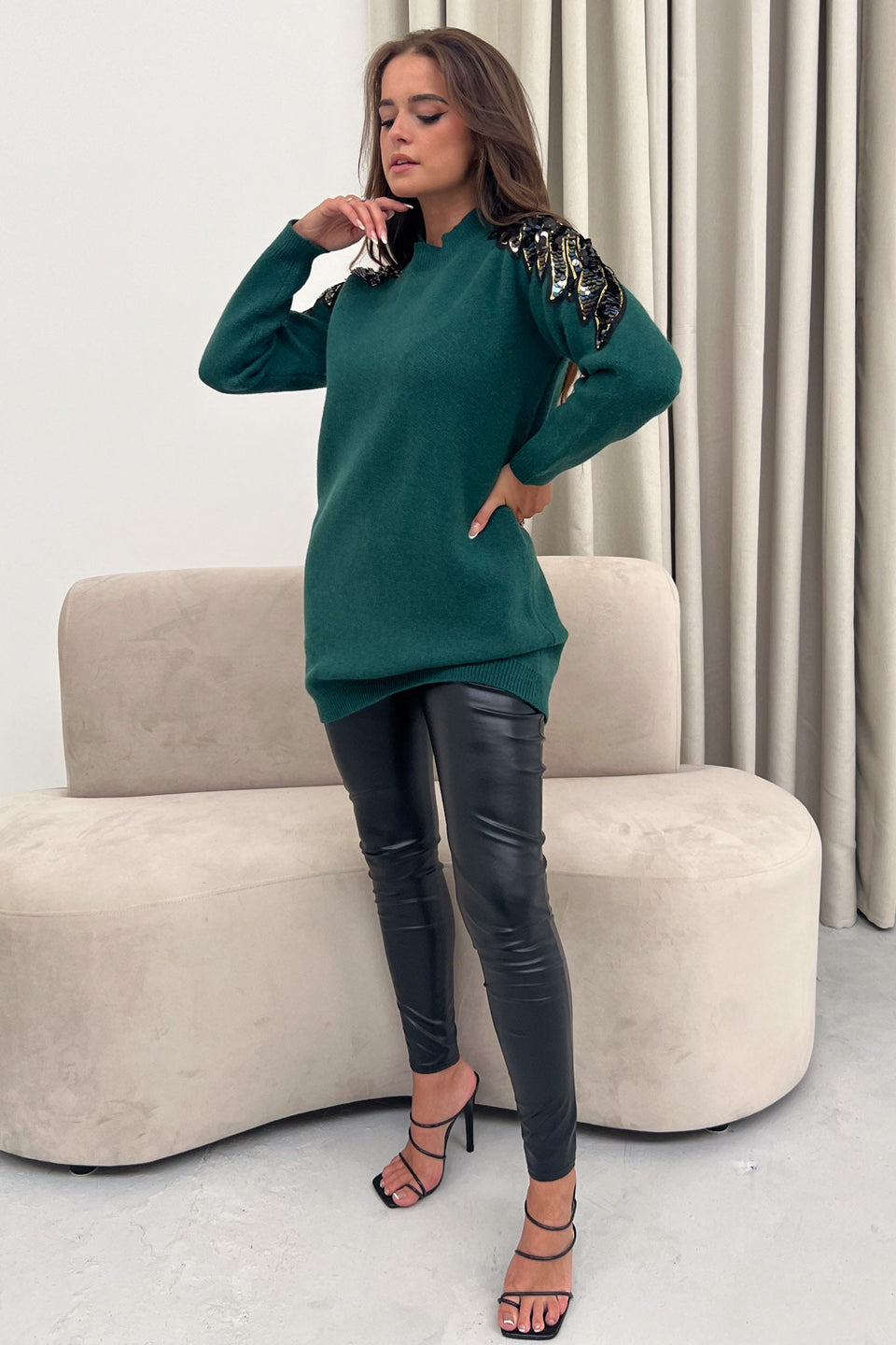 Holly Sequin Detail Jumper Dress Teal