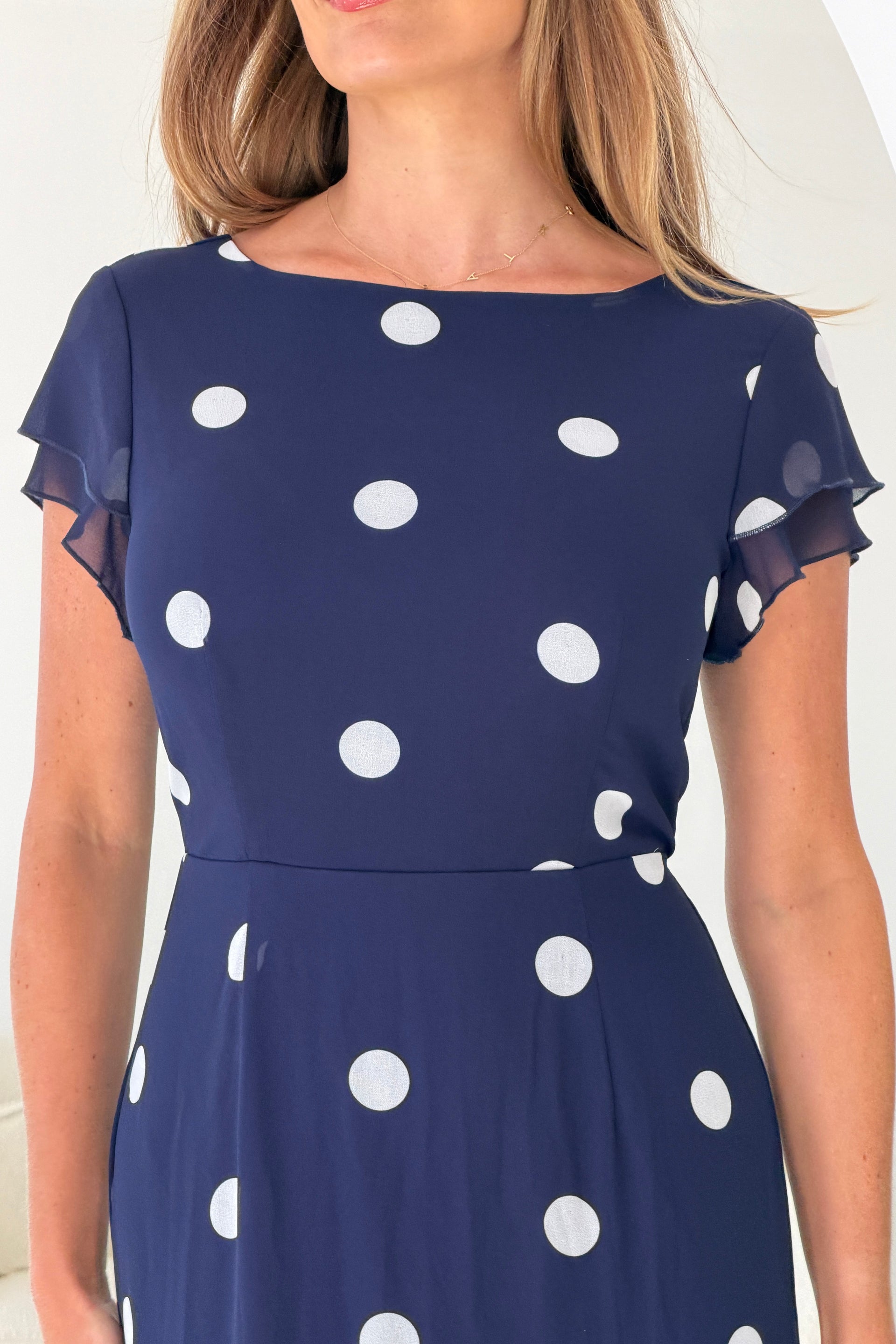 Roxy Boat Neck Frill Midi Navy Spot