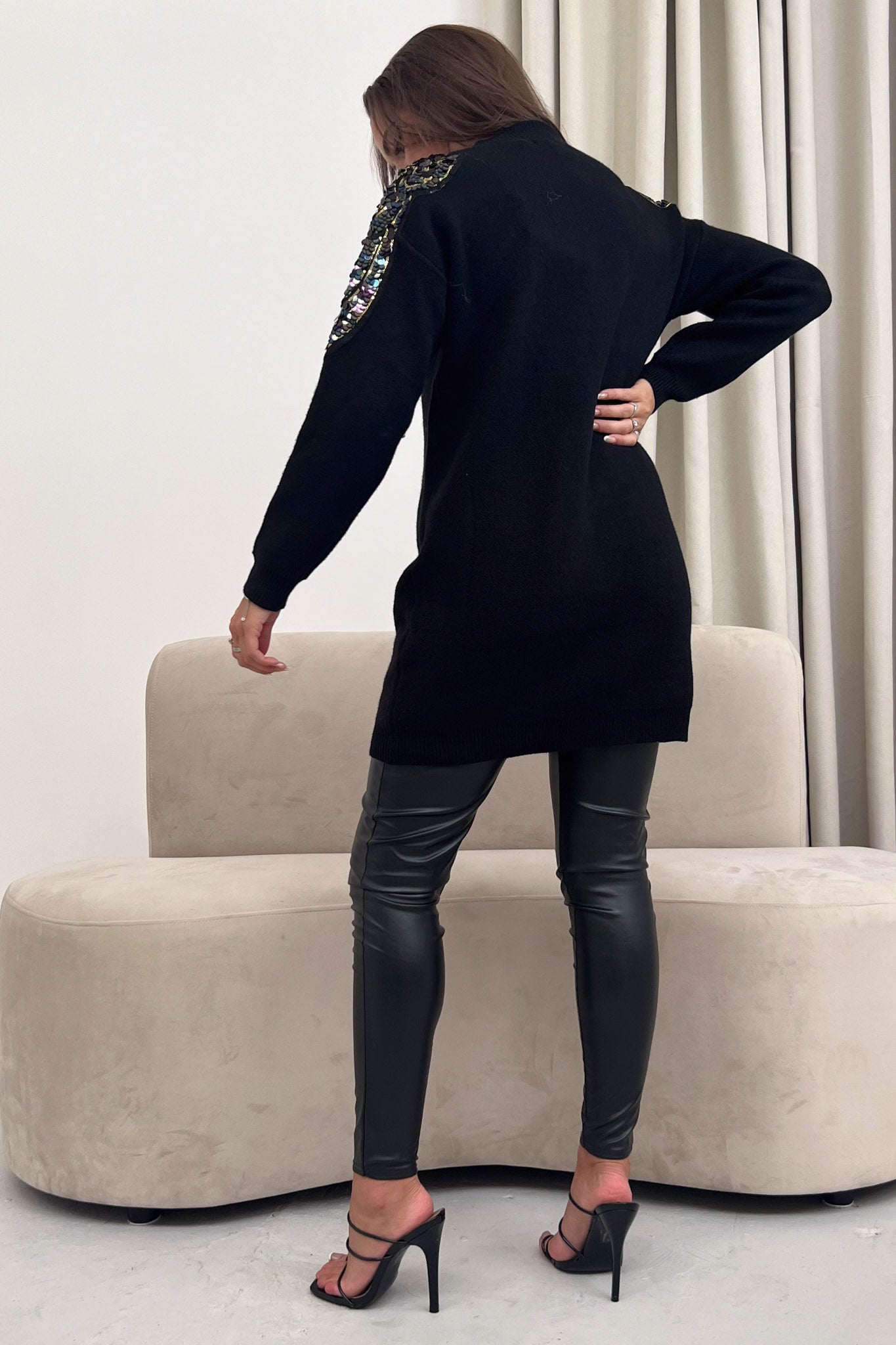 Holly Sequin Detail Jumper Dress Black