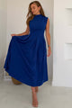 Romy Pleated Neck Midi Dress Cobalt