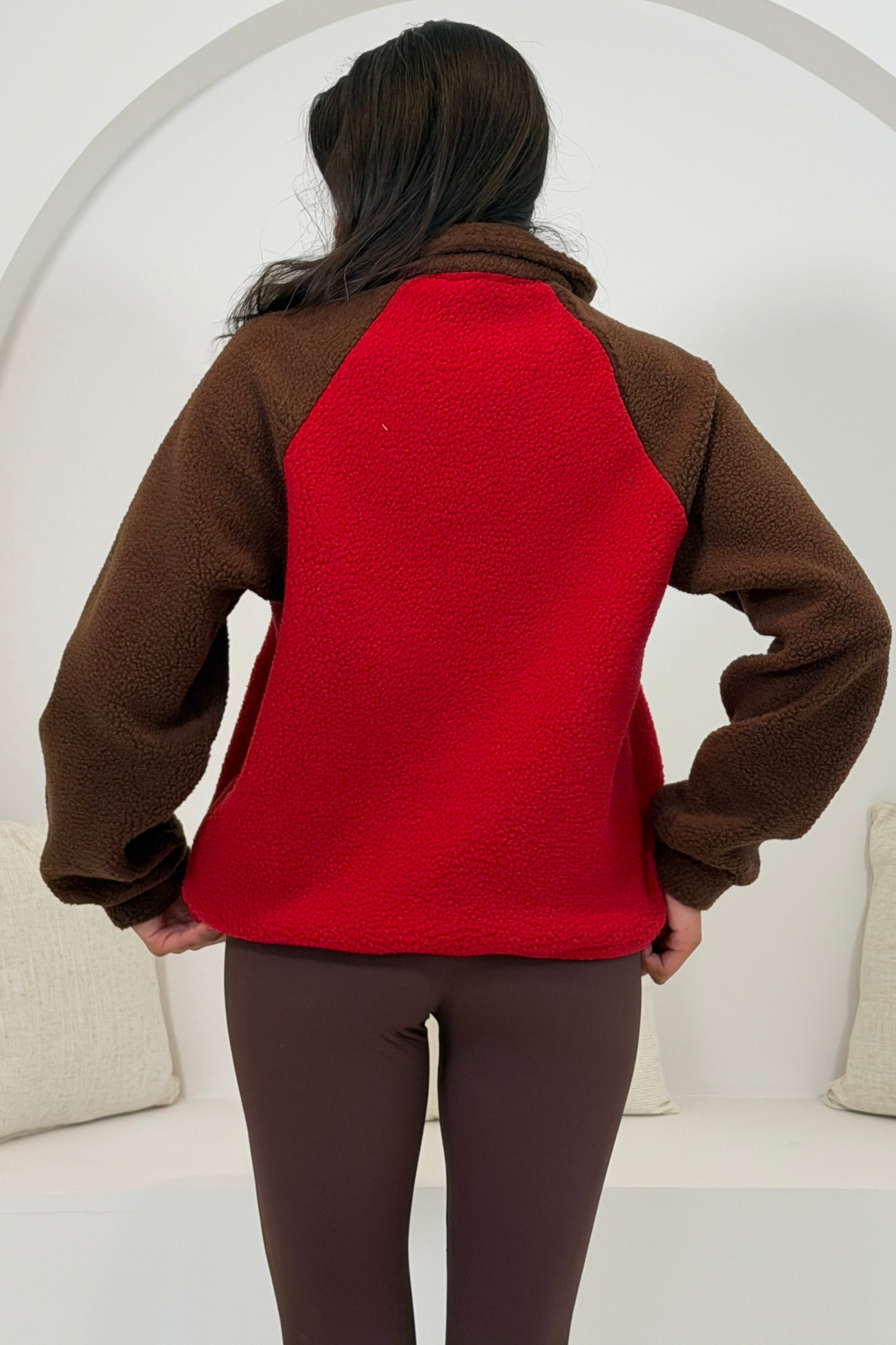 Mimi Contrast Pocket Full Zip Fleece Red