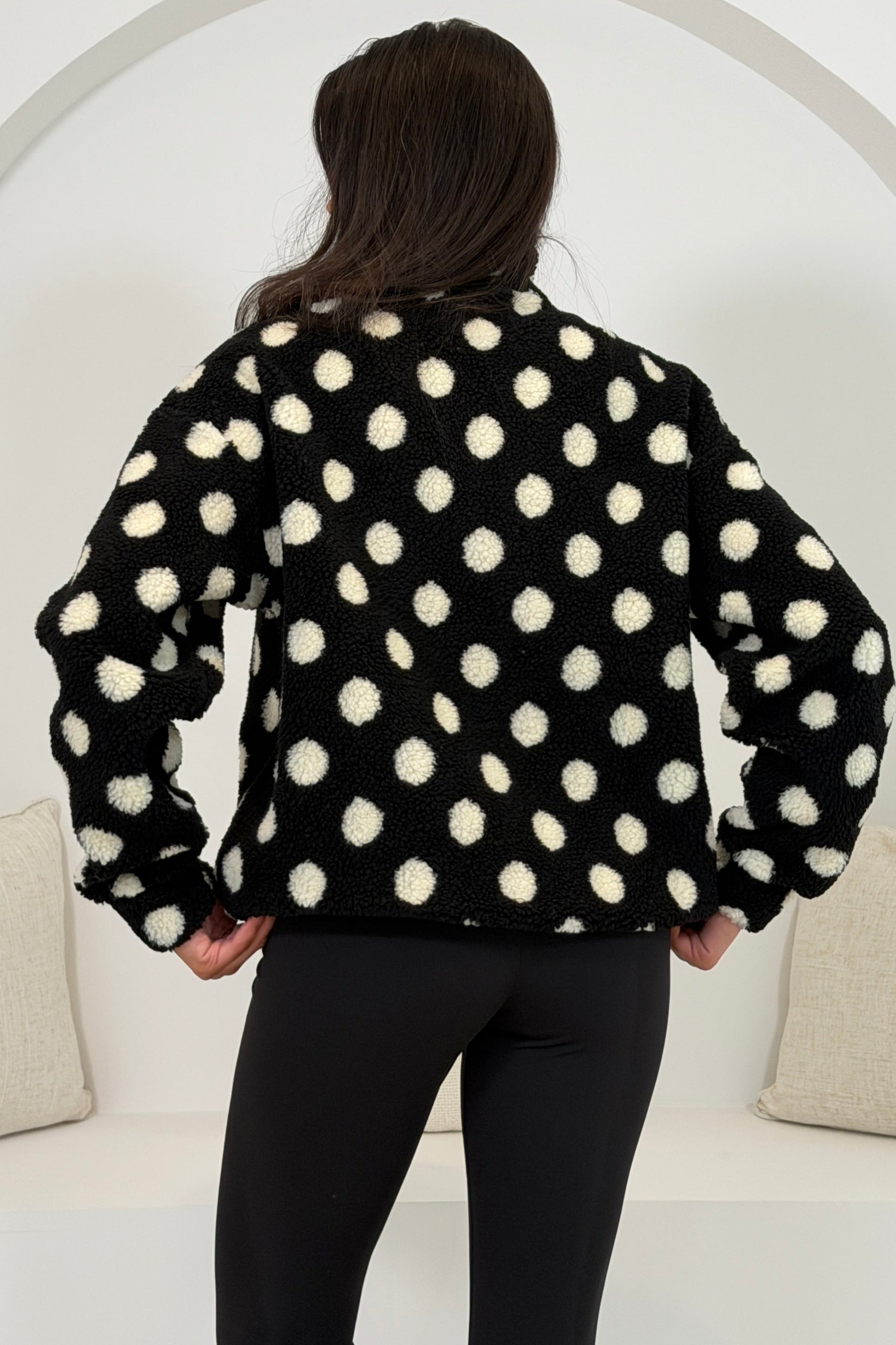 Mimi Polka Dot Full Zip Pocket Fleece Black