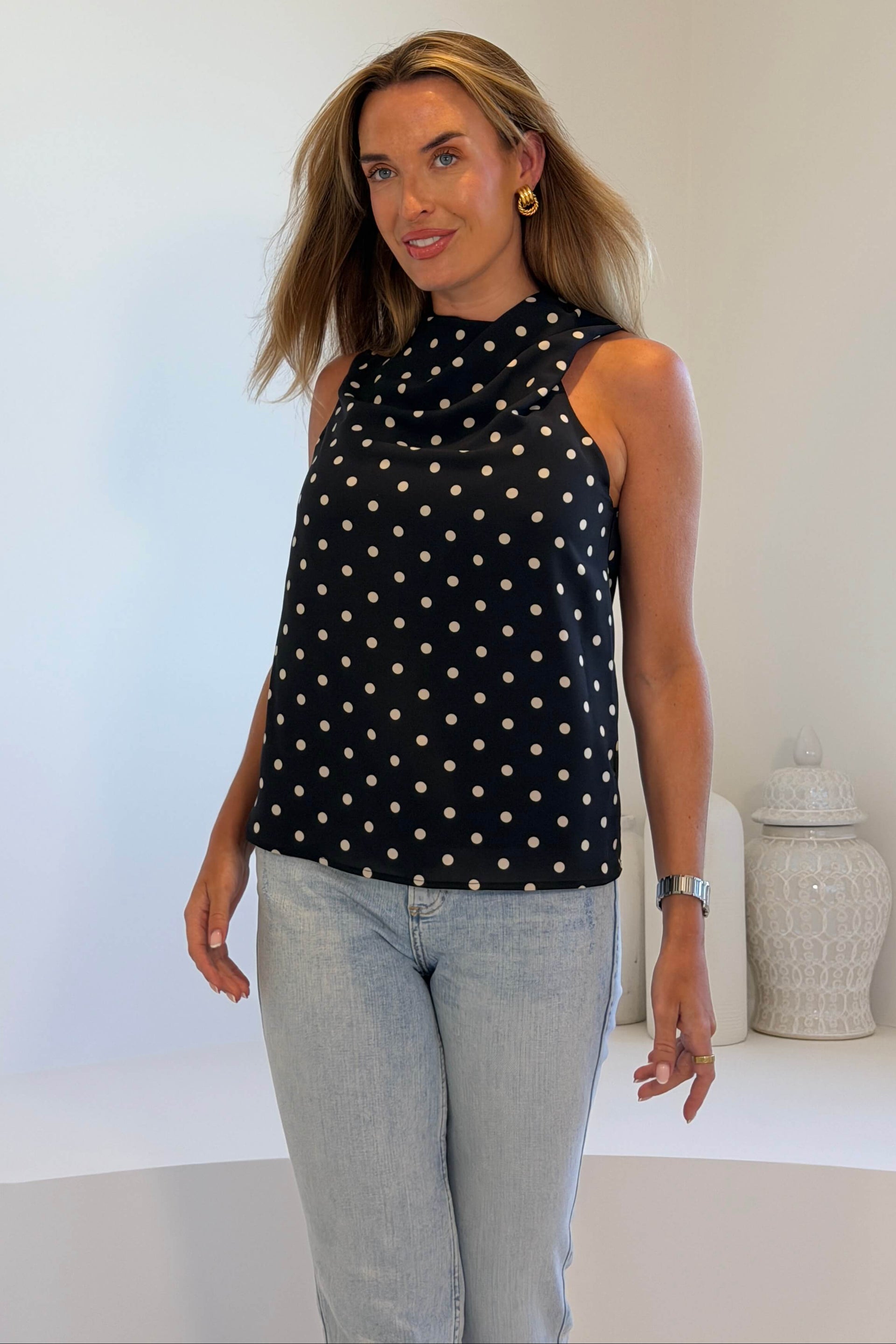 Sapphire Polka Dot Twist Top Black