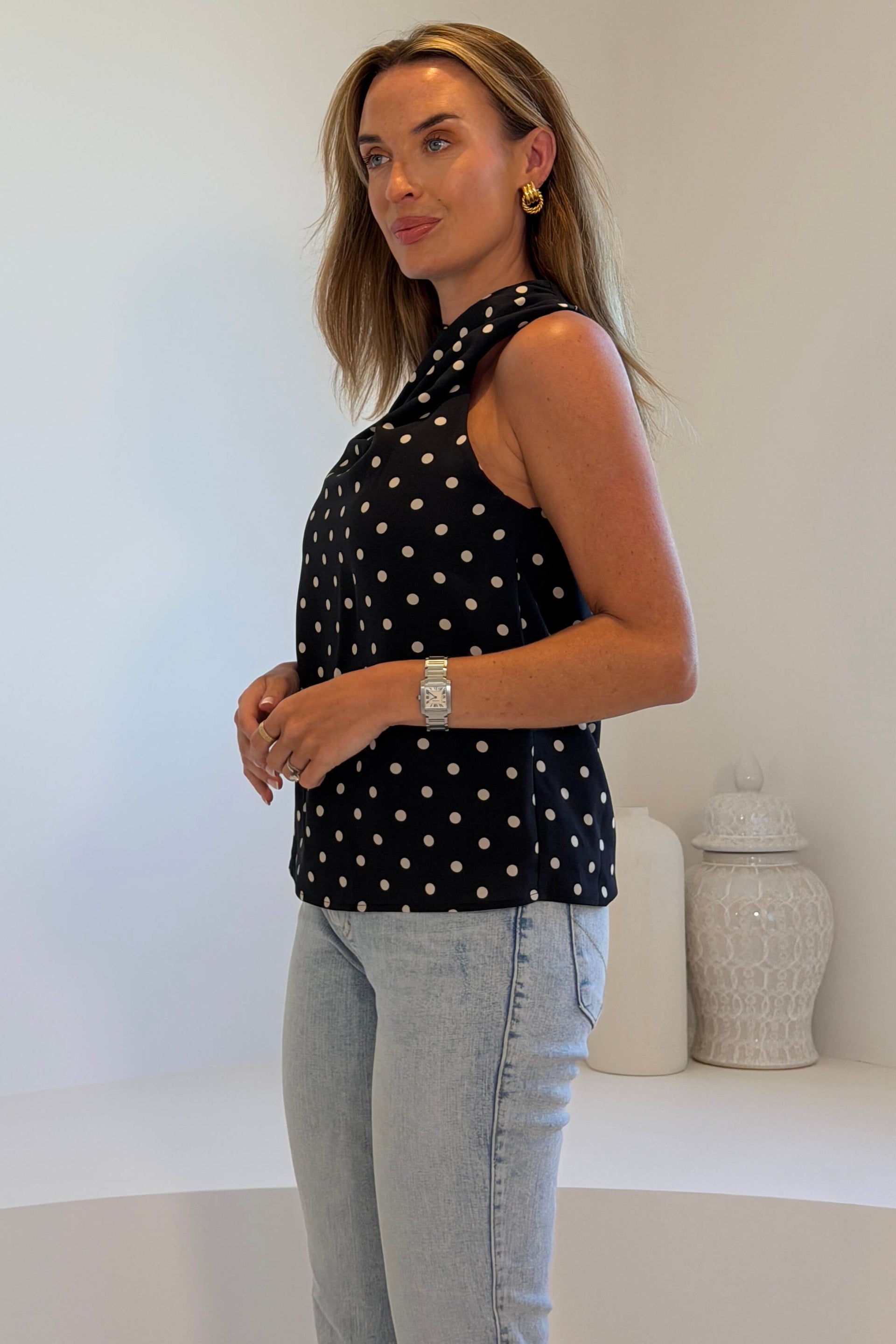 Sapphire Polka Dot Twist Top Black
