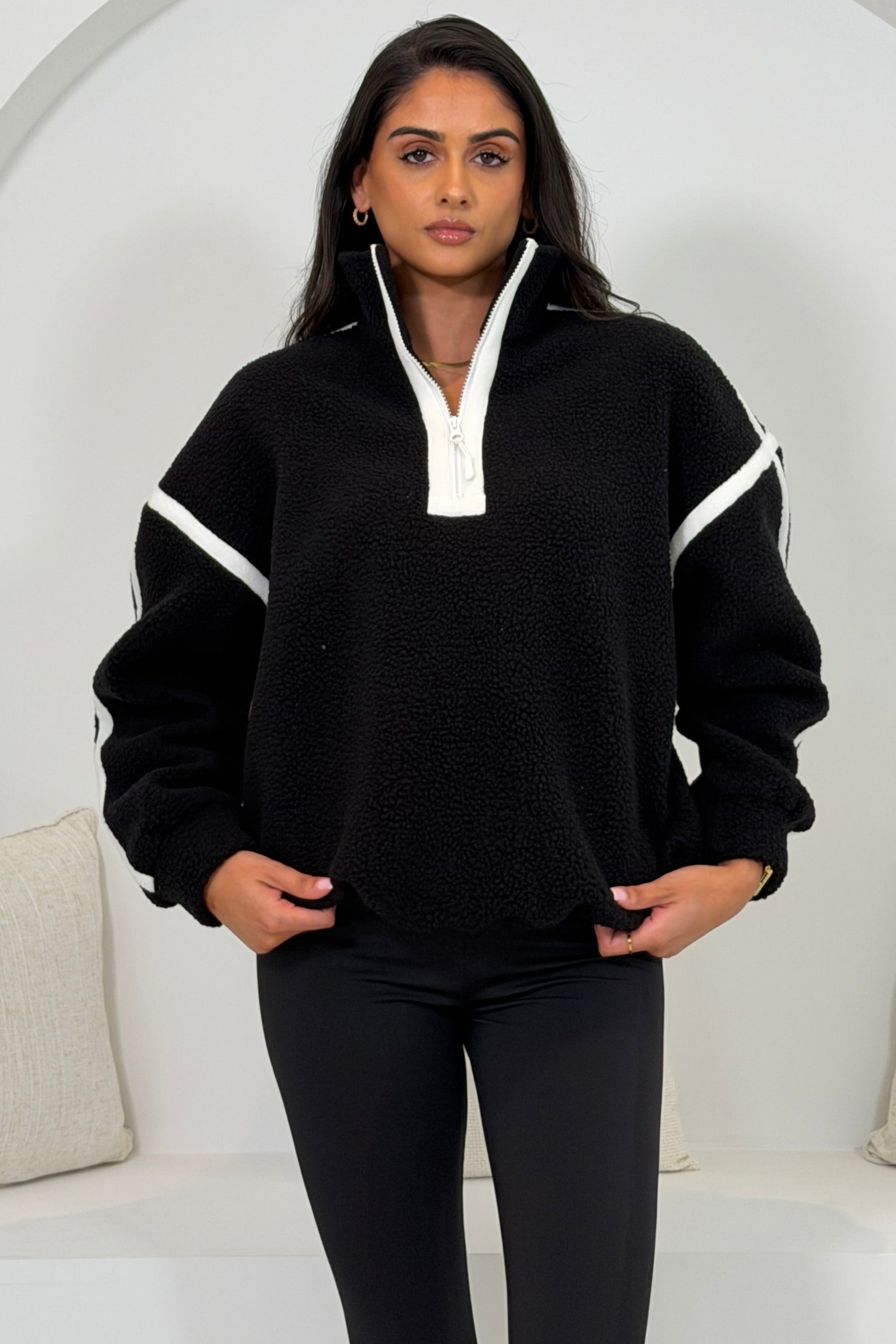 Mimi Contrast 3/4 Zip Fleece Black