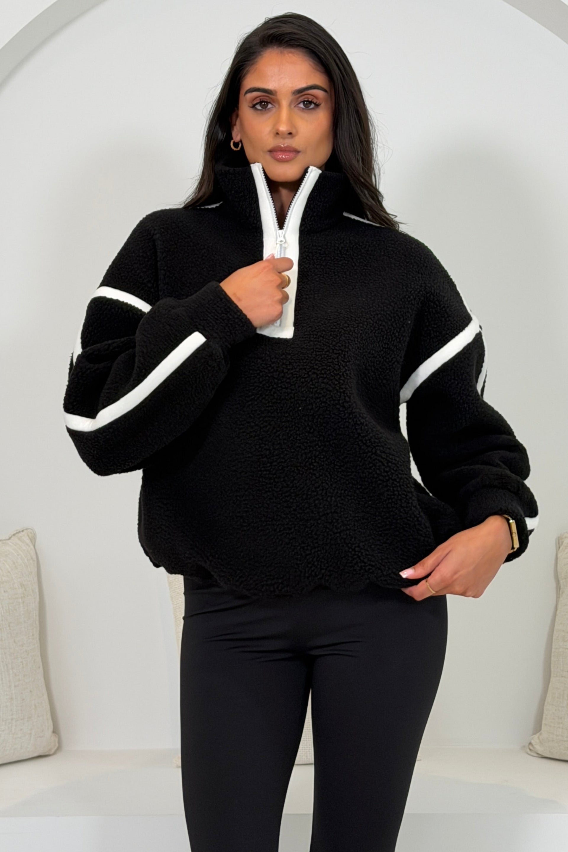 Mimi Contrast 3/4 Zip Fleece Black