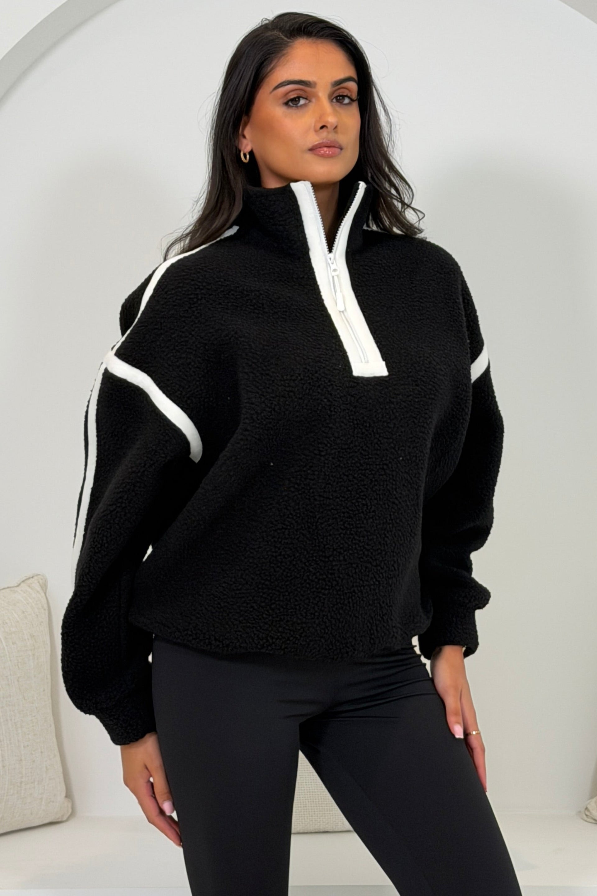 Mimi Contrast 3/4 Zip Fleece Black