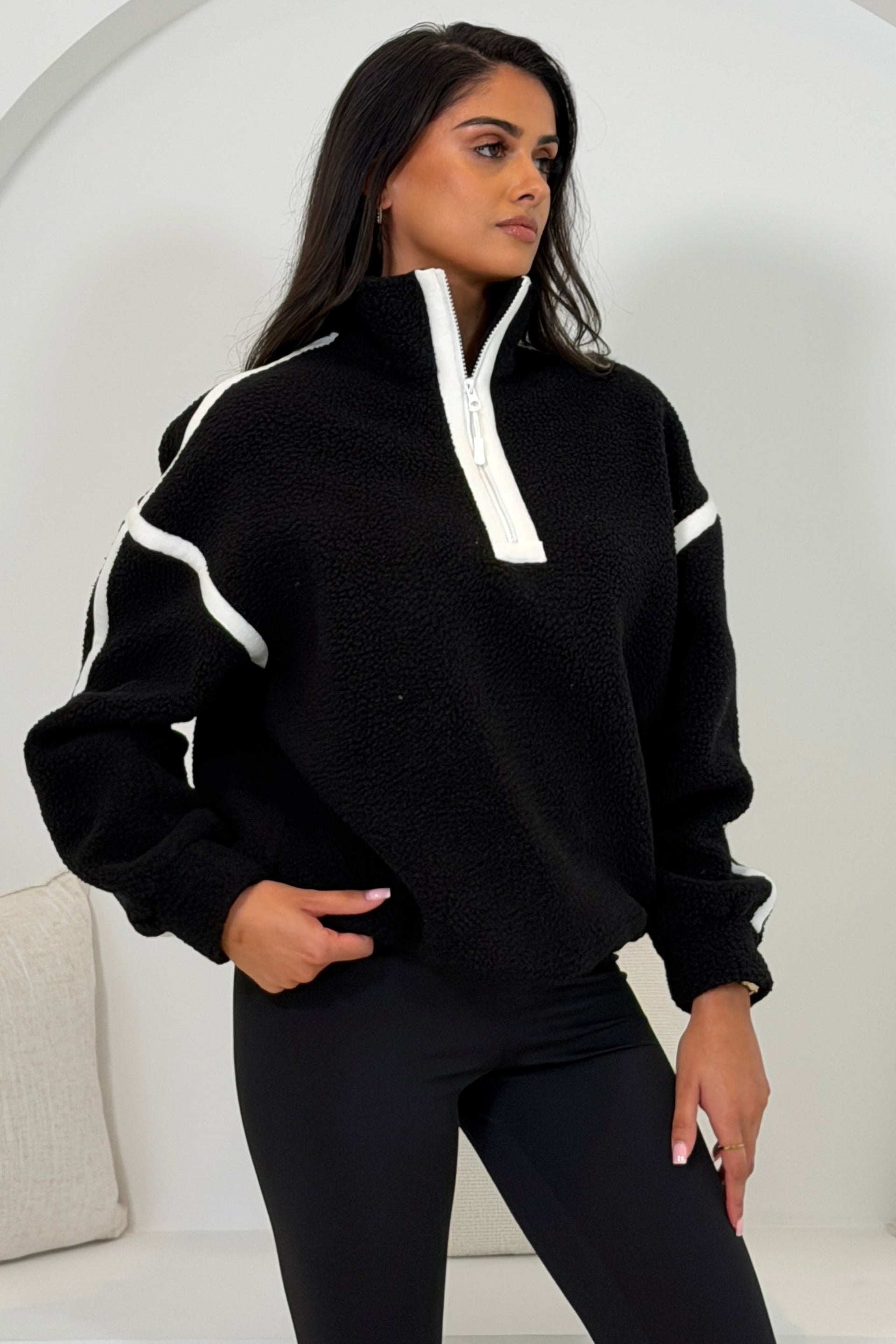 Mimi Contrast 3/4 Zip Fleece Black