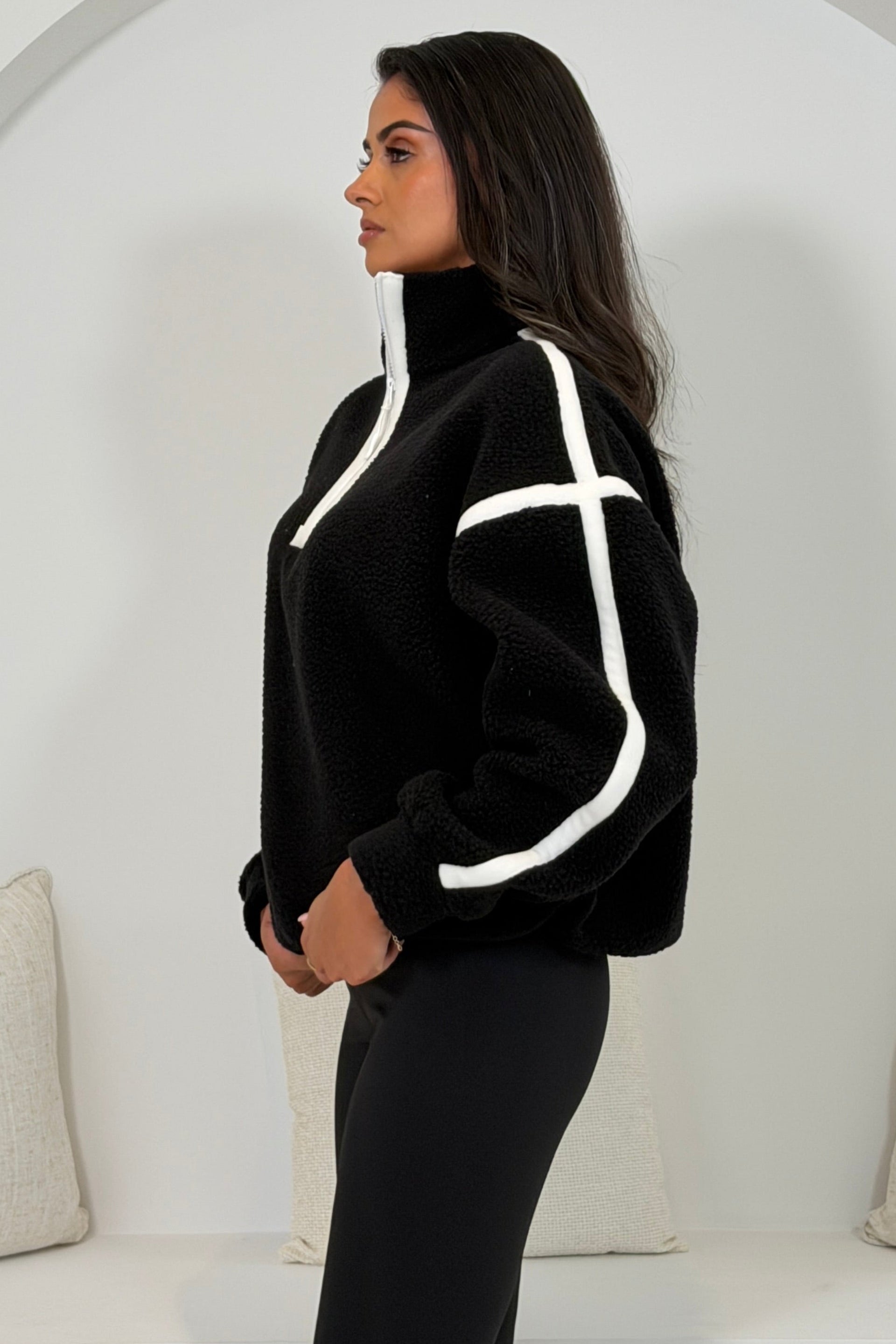 Mimi Contrast 3/4 Zip Fleece Black