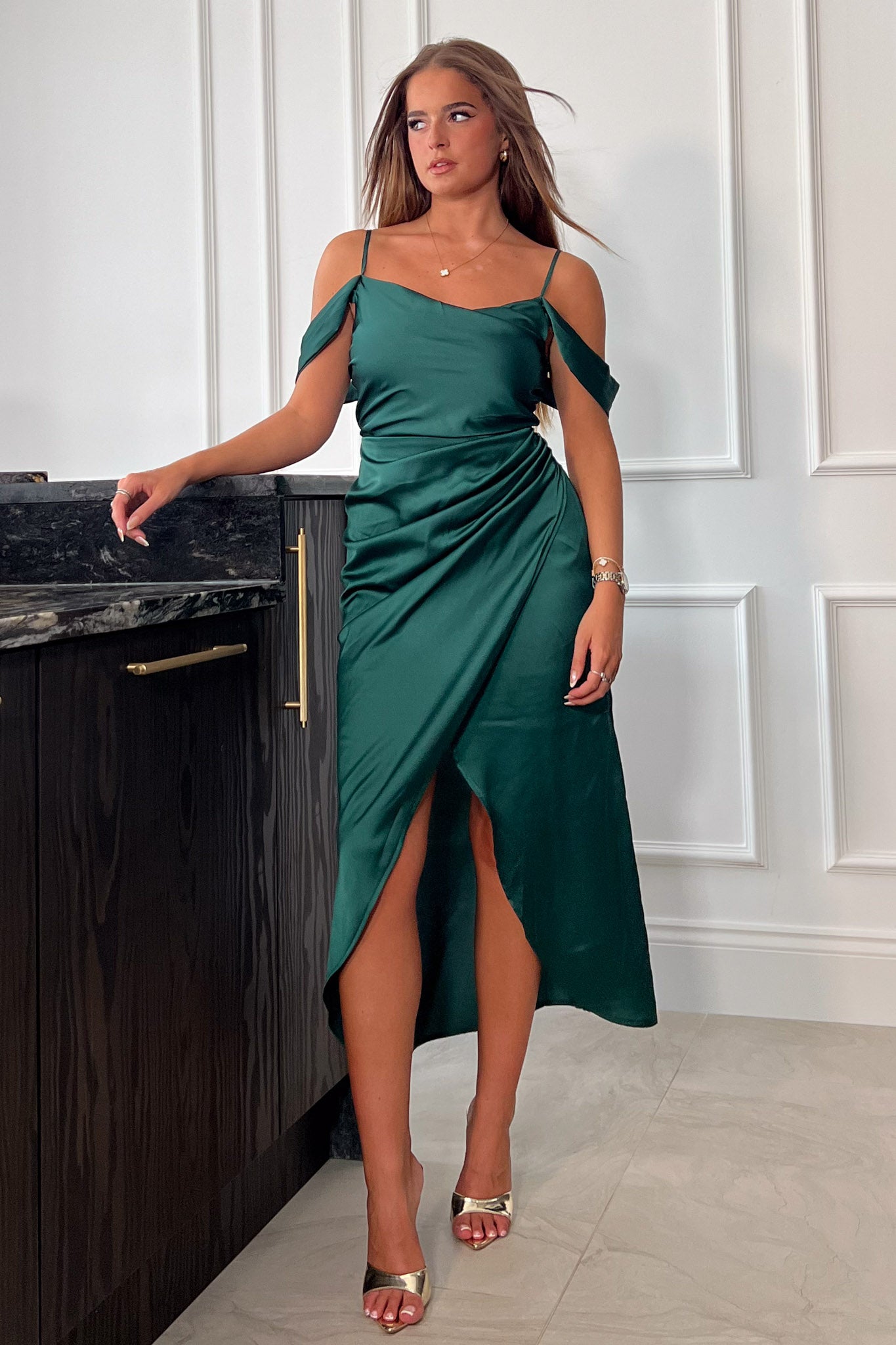 Camila Emerald Wrap Over Midi Dress