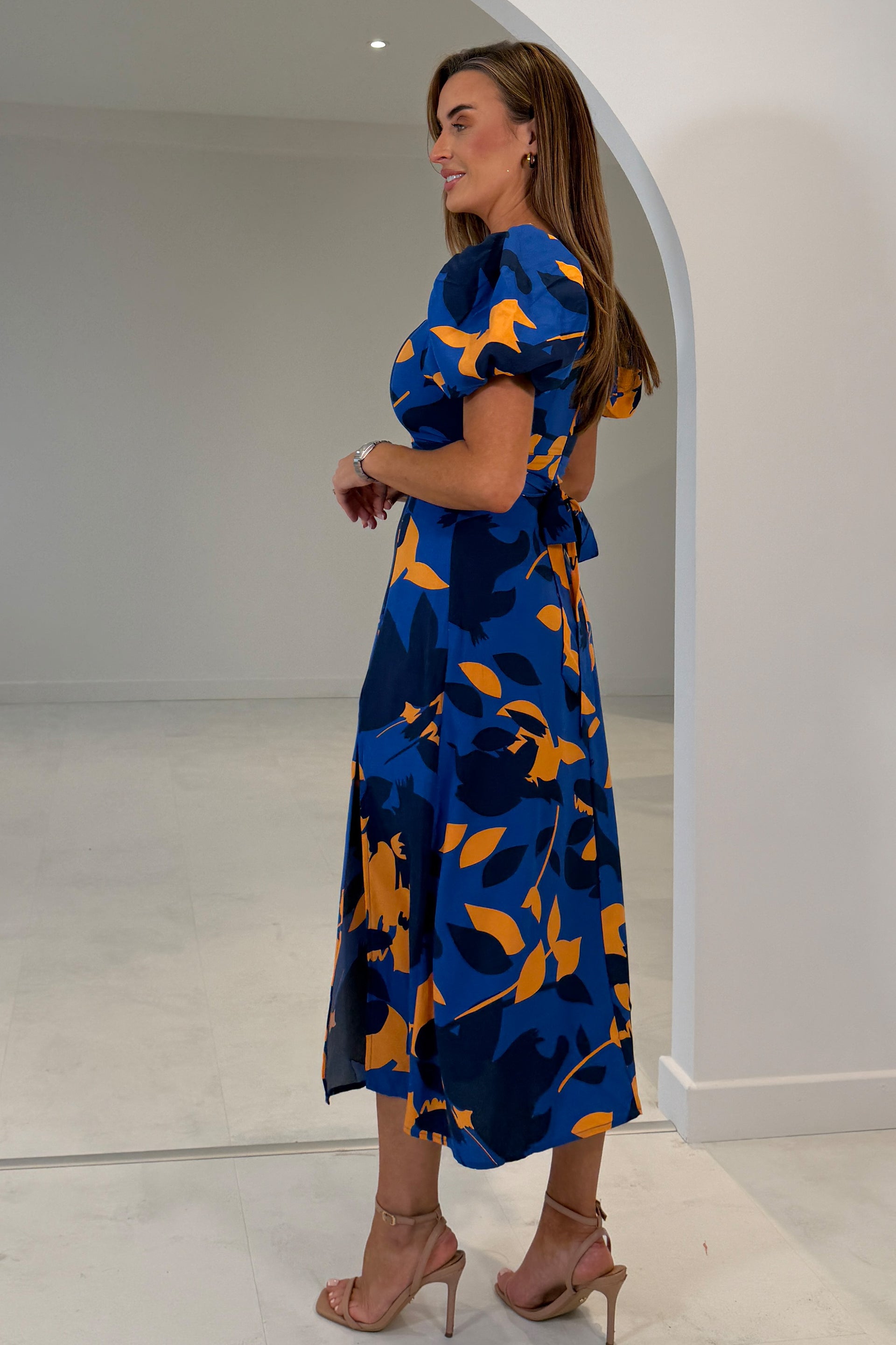 Shanice Cobalt & Orange Floral Square Neck Midi Dress Girl In Mind Shanice Cobalt & Orange Floral Square Neck Midi Dress Girl In Mind