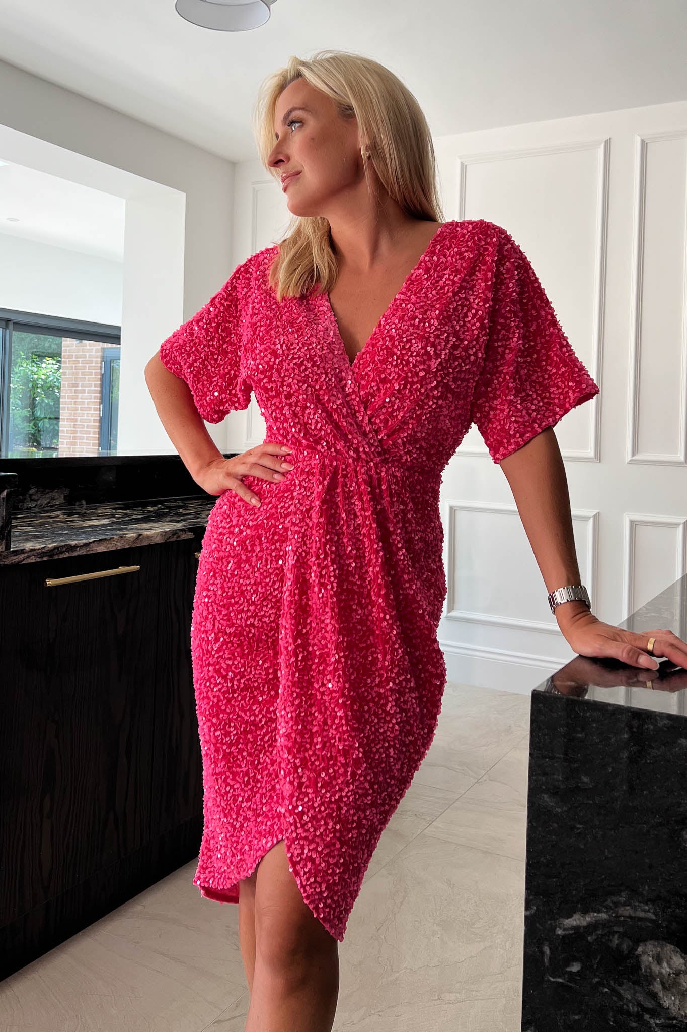 Novah Pink Velvet Sequin Wrap Detailing Midi Dress Girl In Mind Novah Pink Velvet Sequin Wrap Detailing Midi Dress Girl In Mind