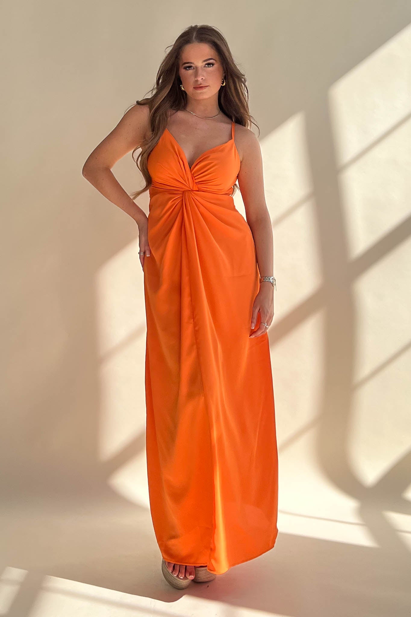 Anna Orange Twist Detail Maxi Dress