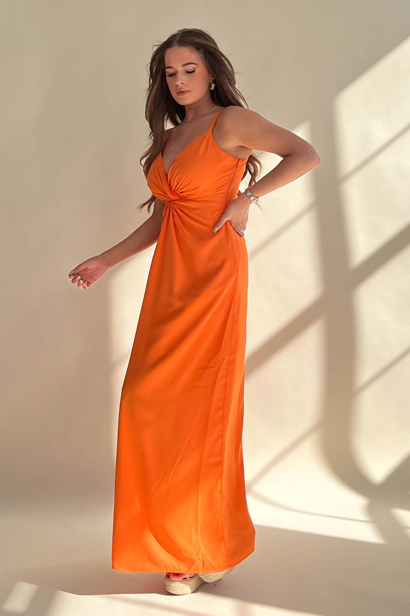 Anna Orange Twist Detail Maxi Dress