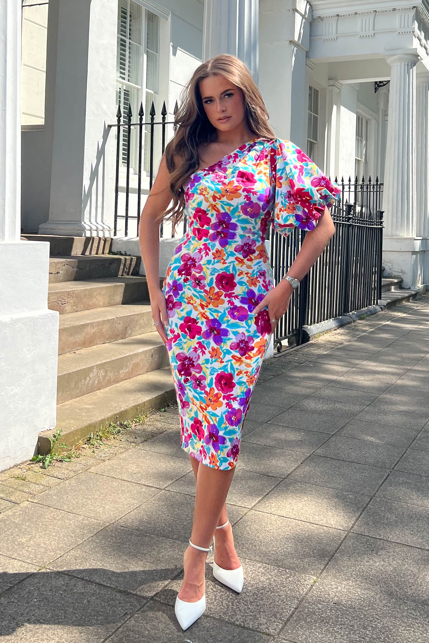 Willow Bright Floral One Shoulder Midi Dress