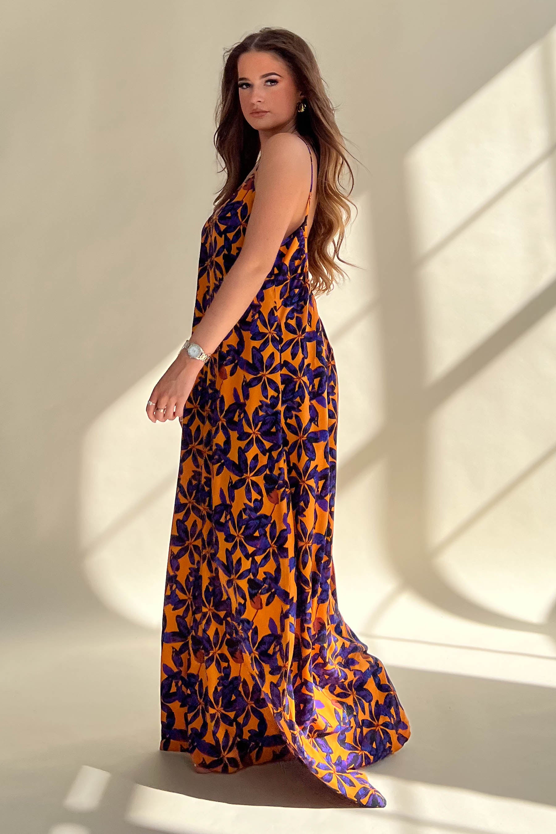 Faith Orange & Purple Low Back Detail Maxi Dress