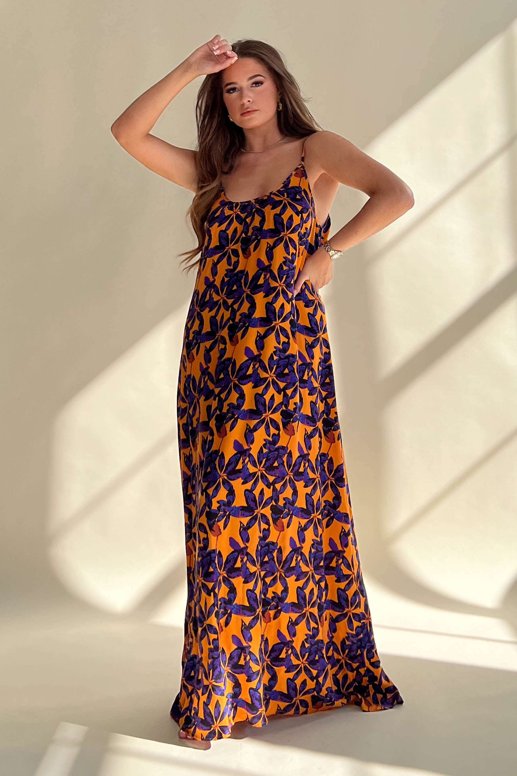 Faith Orange & Purple Low Back Detail Maxi Dress