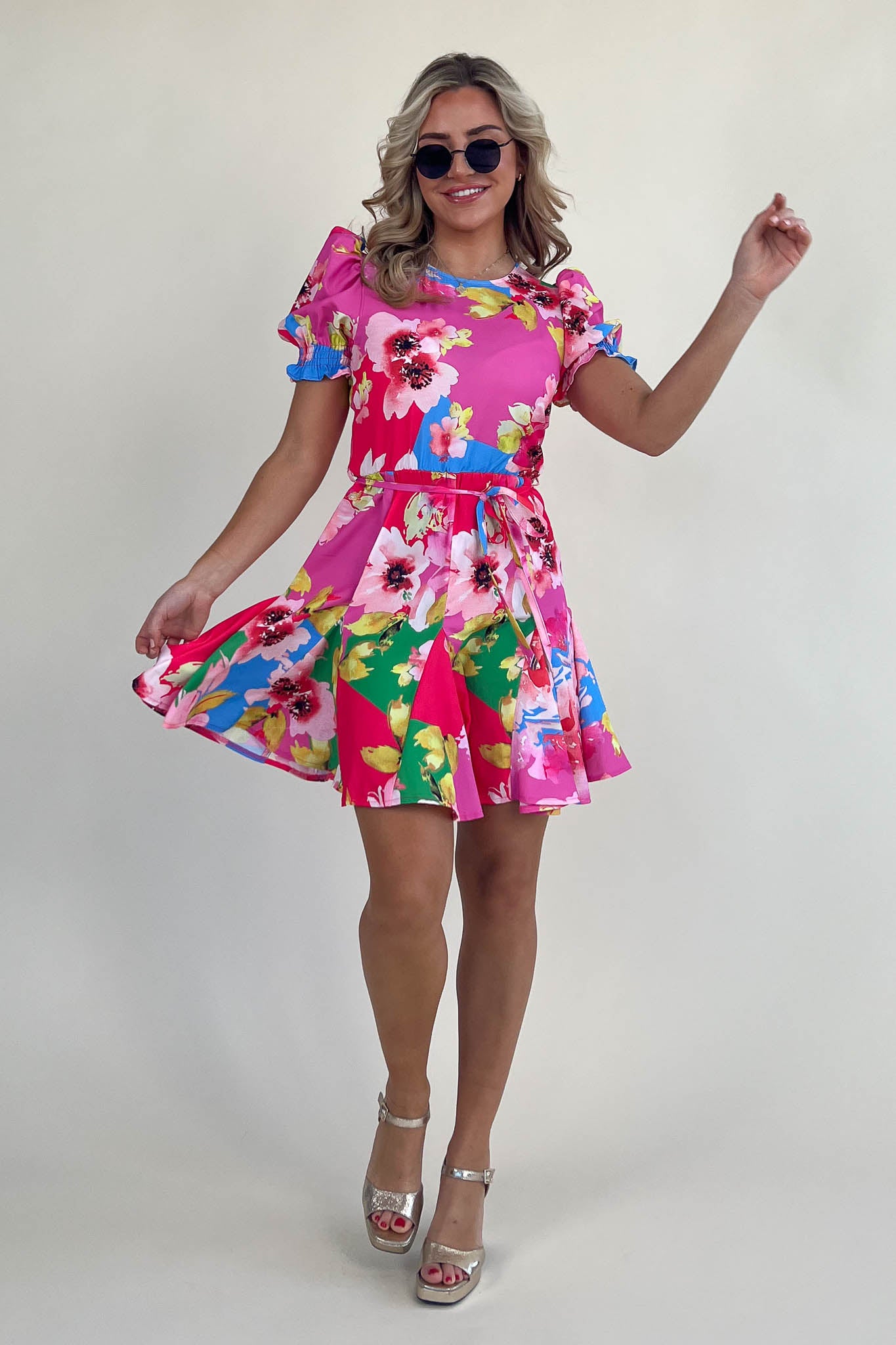 Pixie Multi Colour Floral Skater Mini Dress