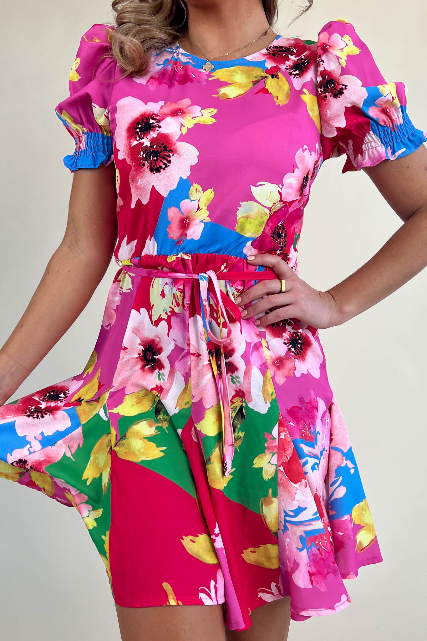 Pixie Multi Colour Floral Skater Mini Dress