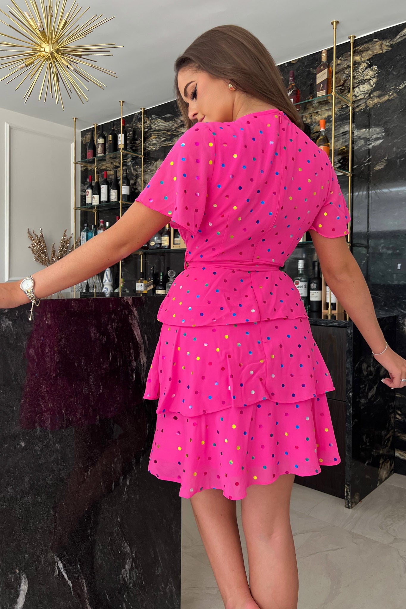 Elaina Pink & Multi Colour Foil Spot Mini Dress