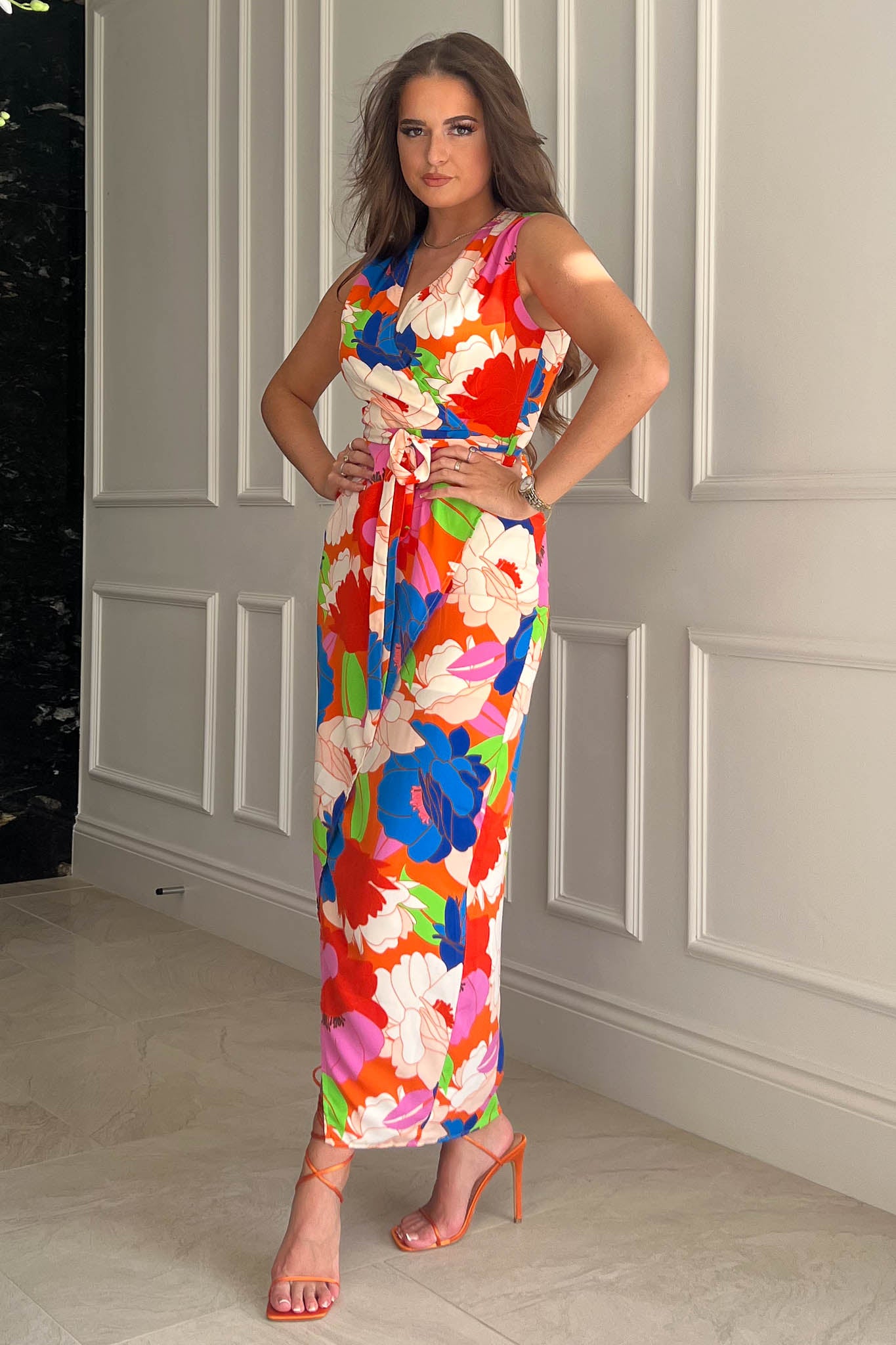 Darla Multi Colour Floral Wide Shoulder Wrap Maxi Dress