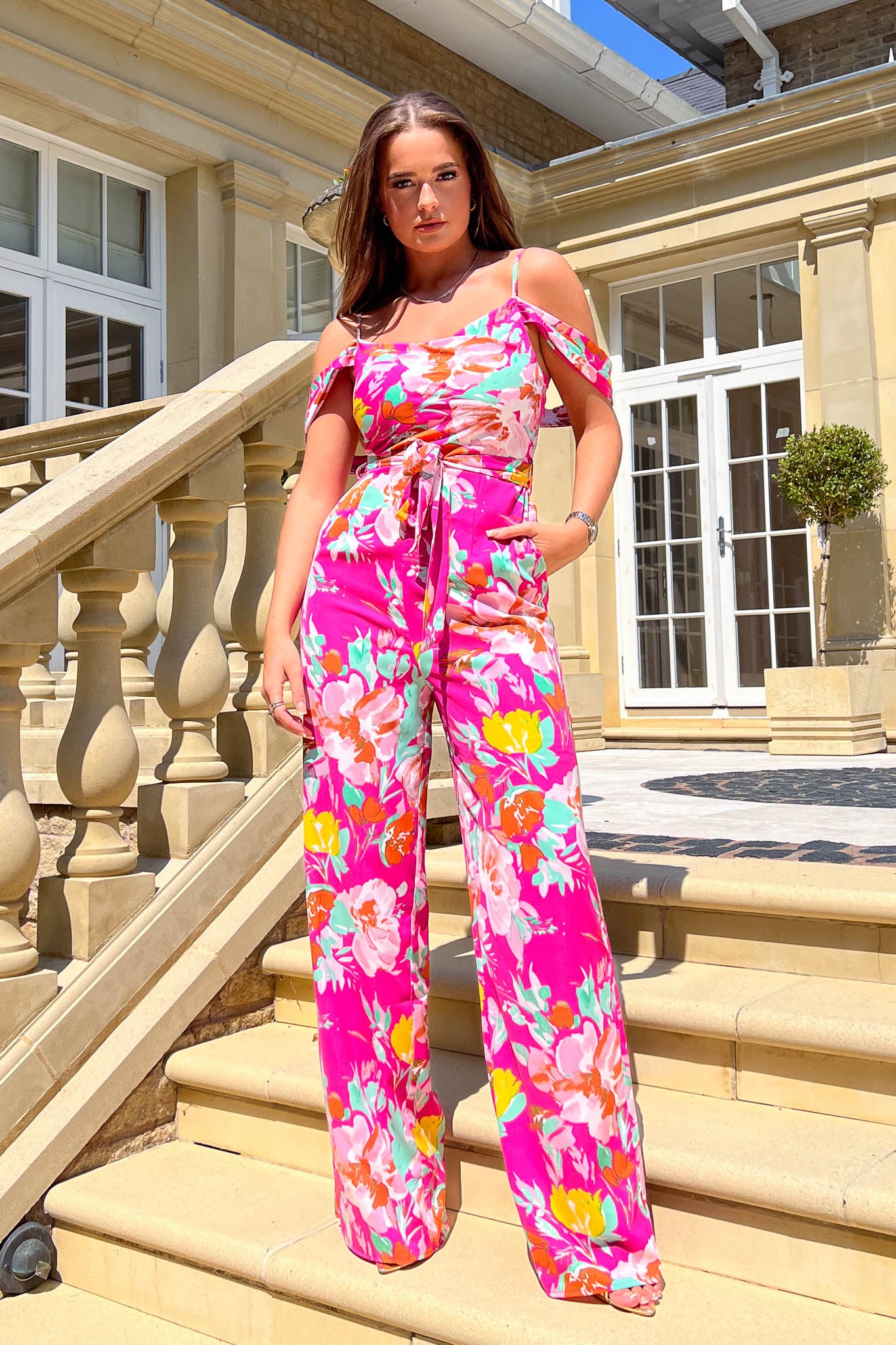 ASOS DESIGN wrap front jumpsuit with open back in bright floral print | ASOS