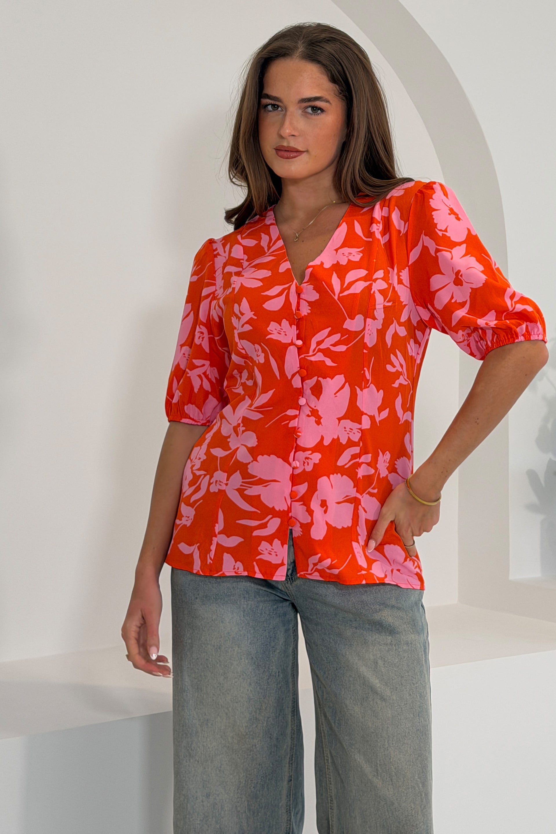 Mabel Orange & Pink Floral Blouse