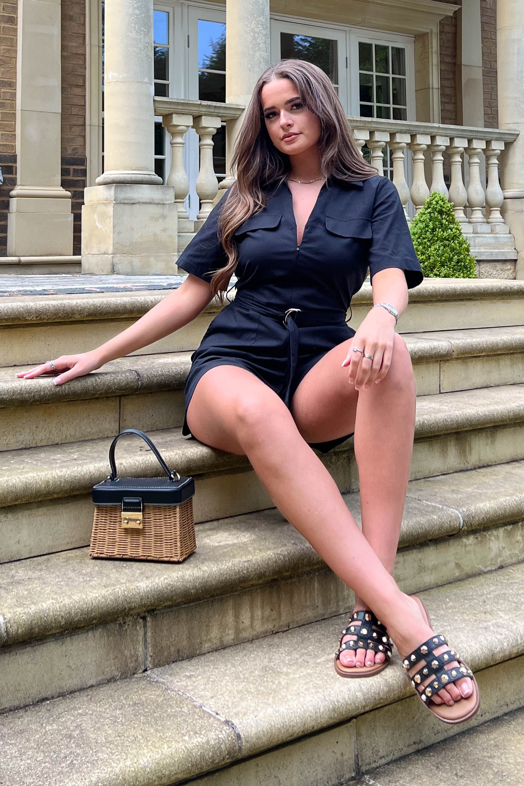 Clementine Black Utility Style Playsuit