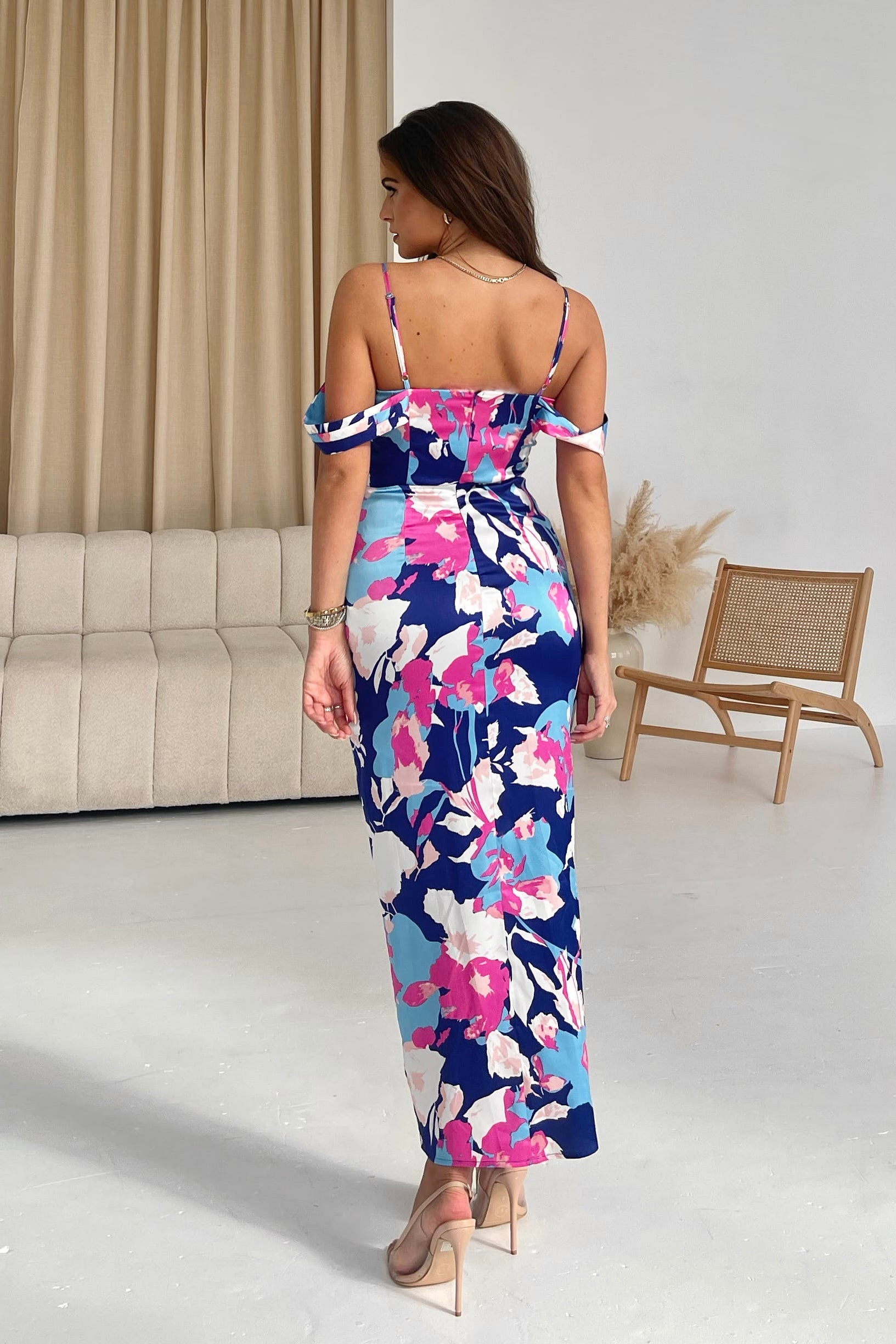 Camila Pink Blue Wrap Over Midi Dress