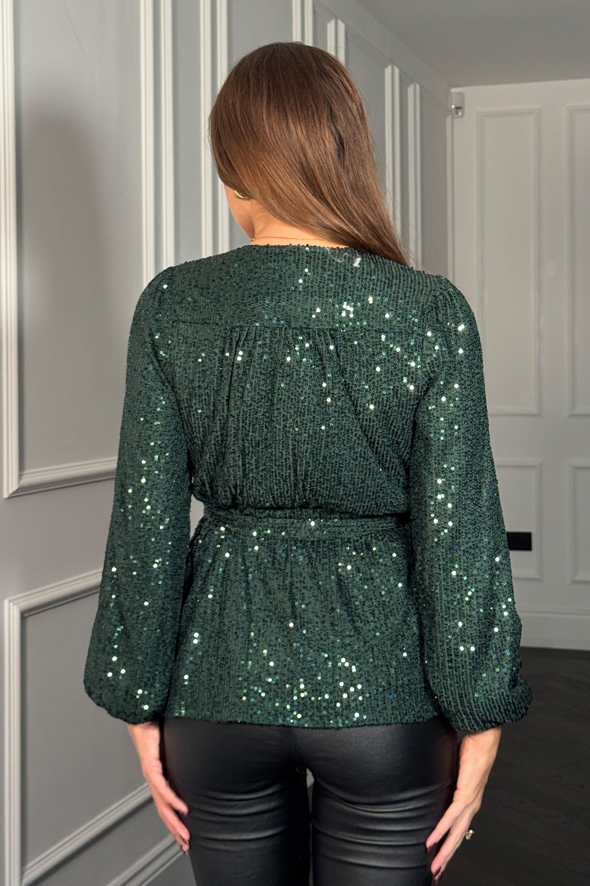 Gabriella Jade Green Sequin Long Sleeve Top