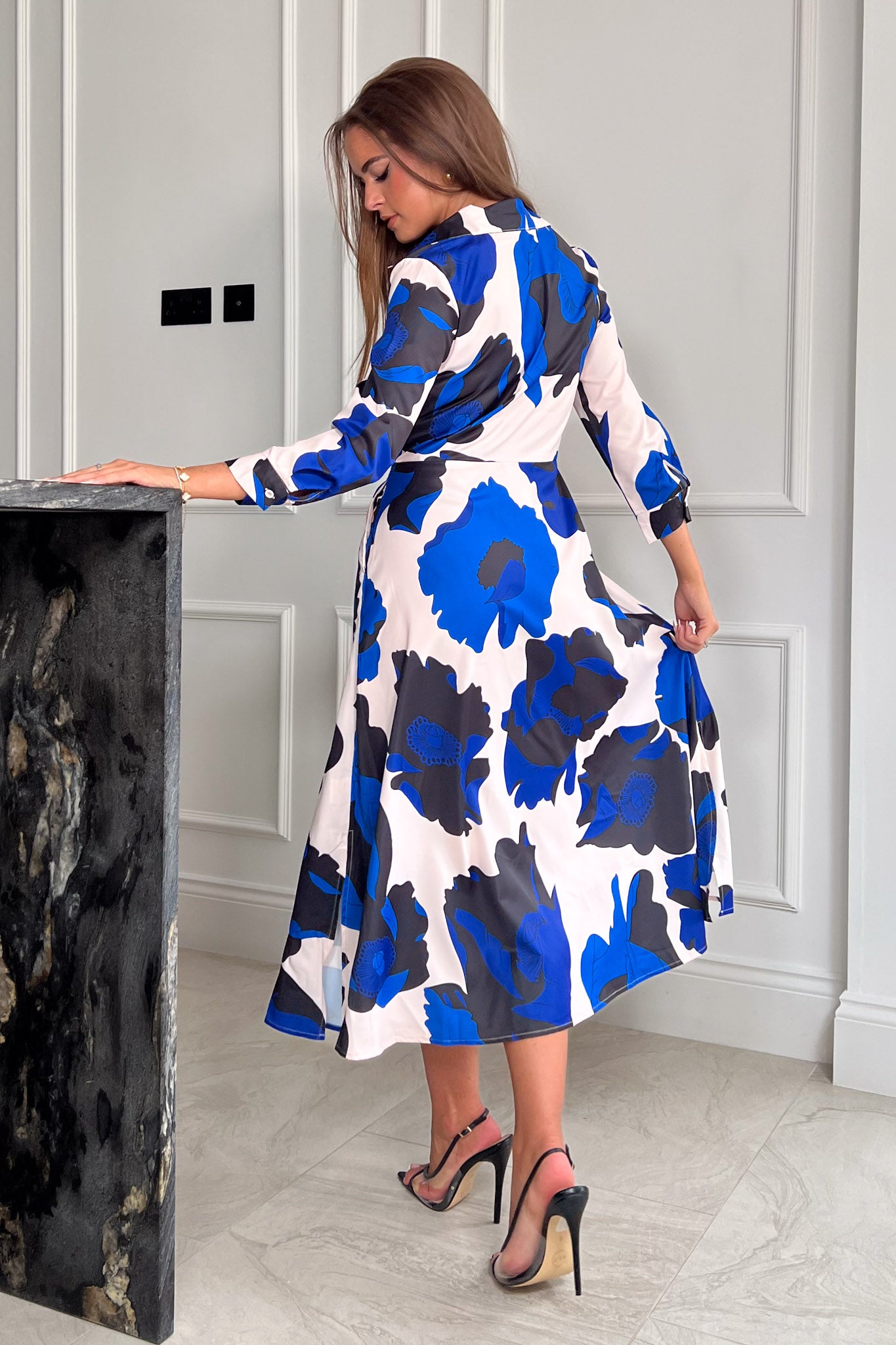 Isabella Blue Abstract Tie Front Shirt Dress