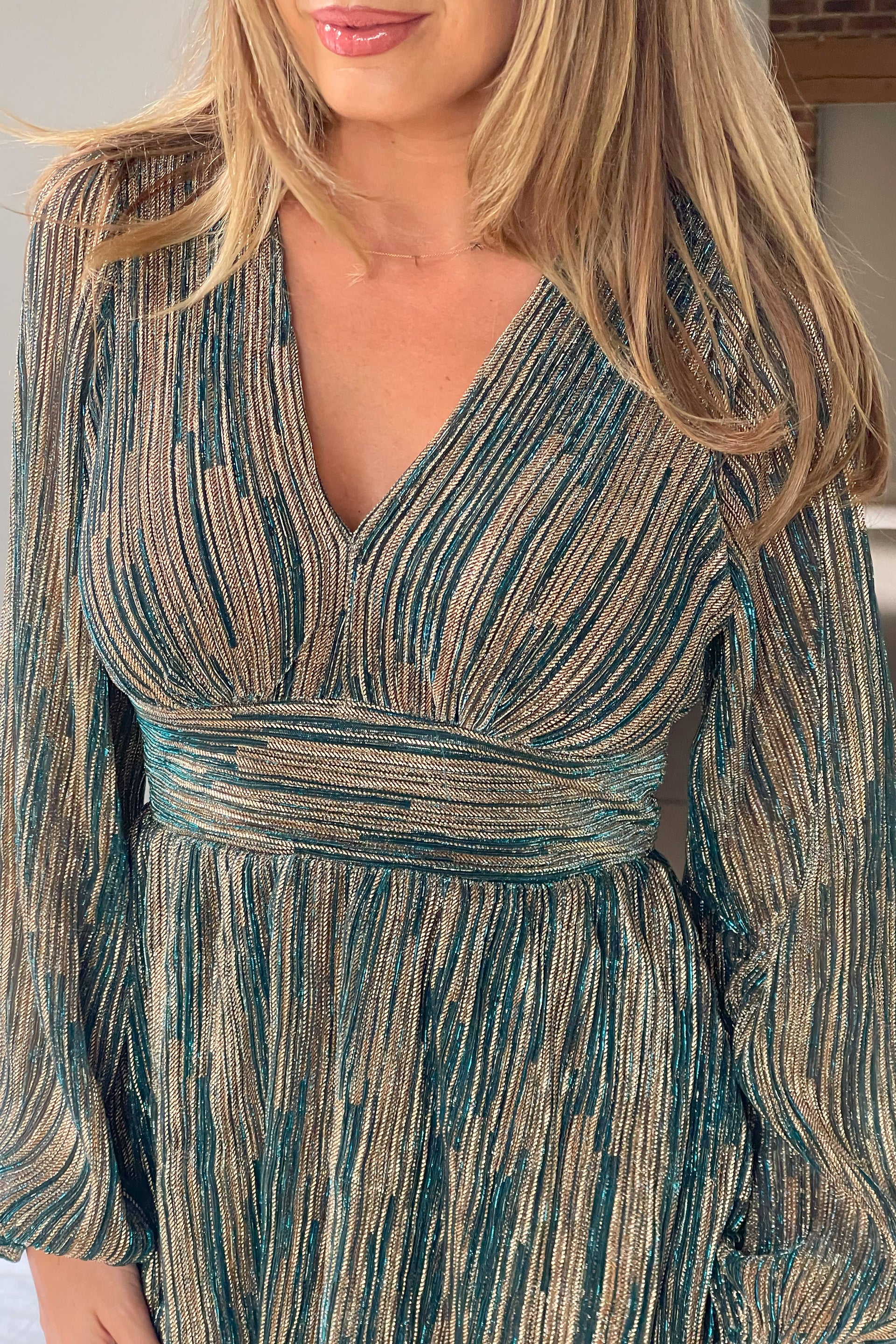 Ivy Blue & Gold Metallic Skater Dress