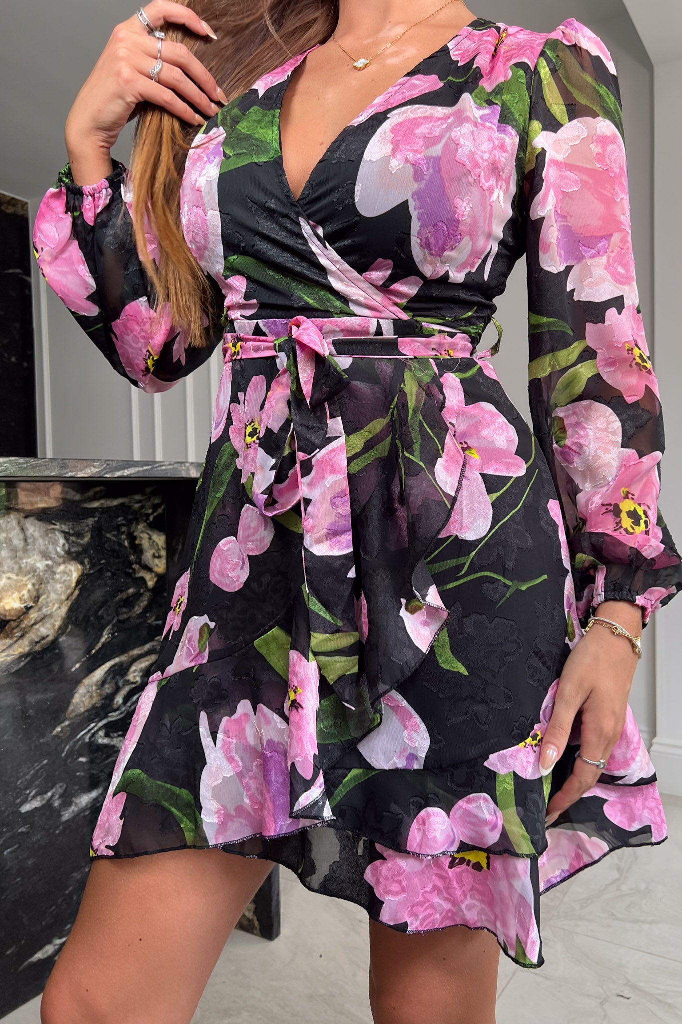 Katrina Purple Floral Long Sleeve Mini Dress