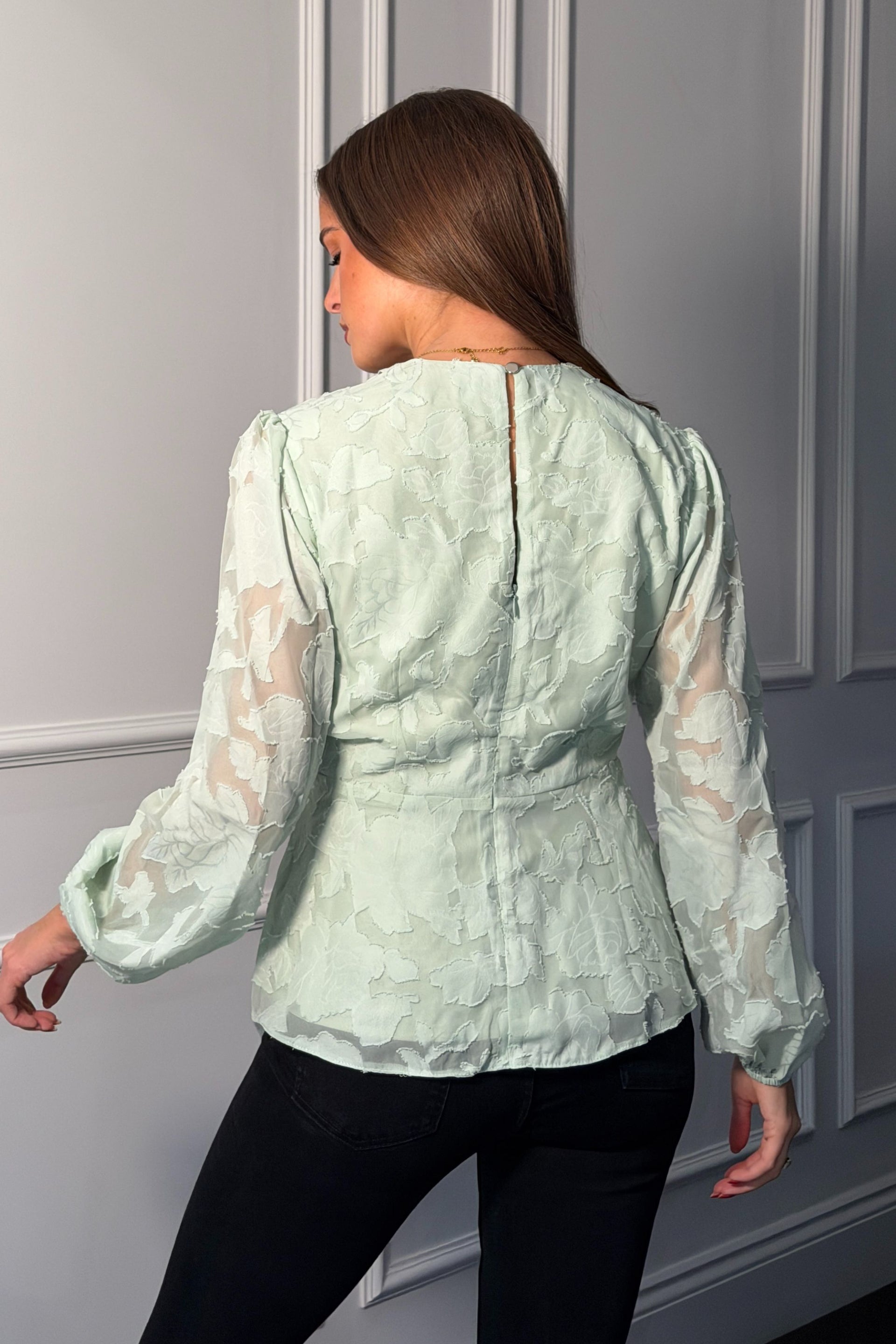 Brooke Wrap Tie Long Sleeve Burnout Mint