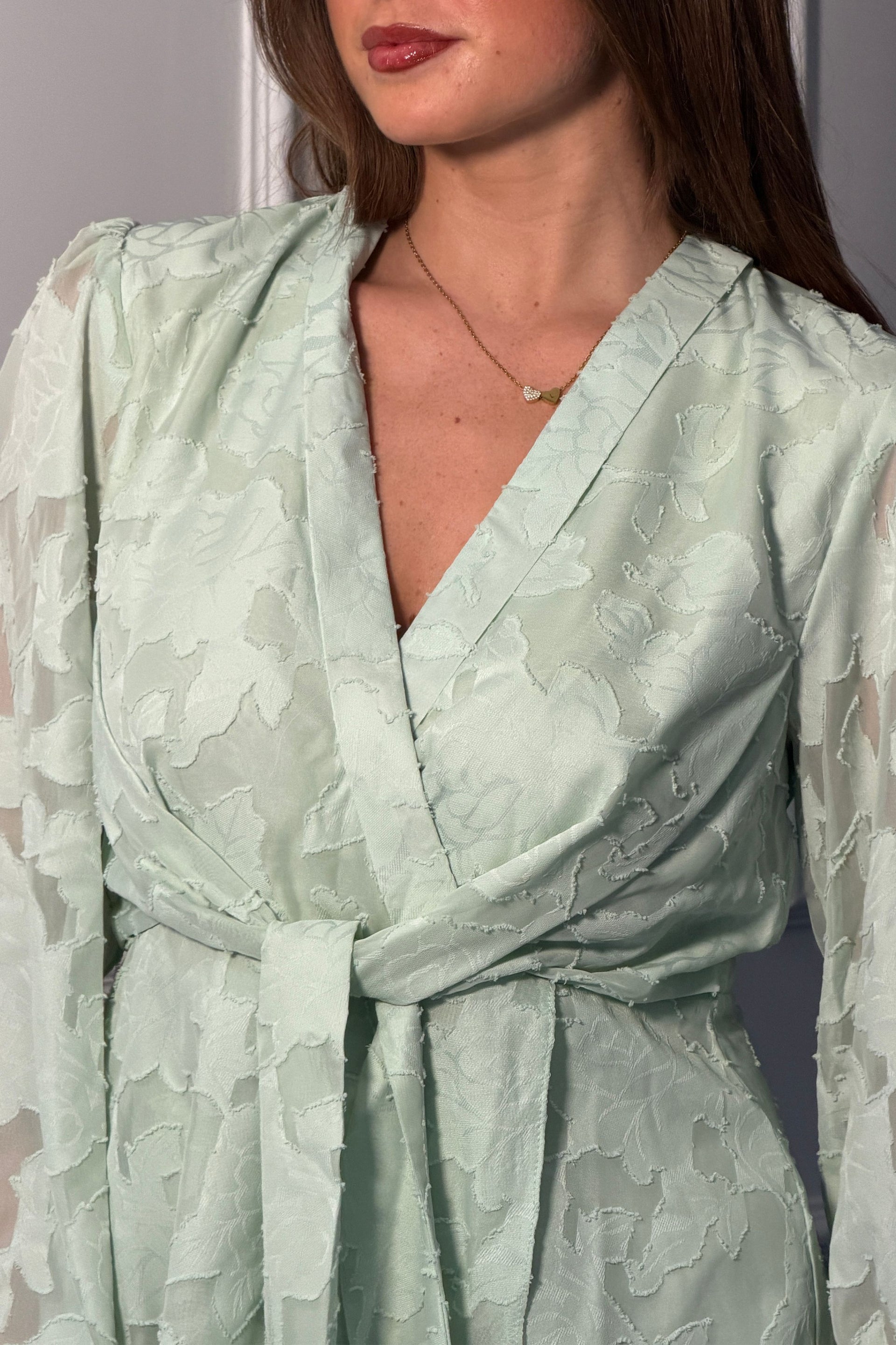 Brooke Wrap Tie Long Sleeve Burnout Mint