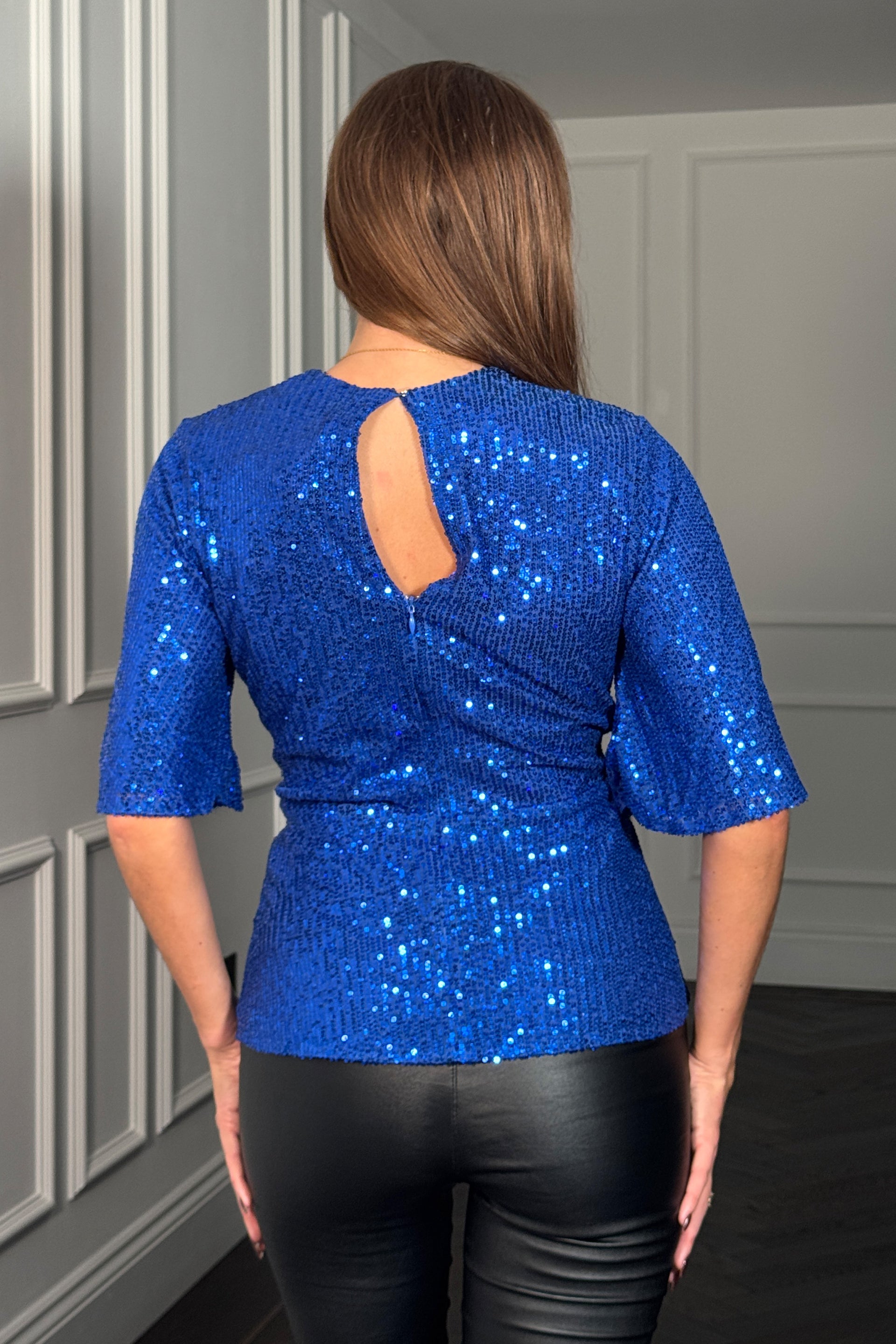 Brooke Cobalt Sequin Wrap Detail Top