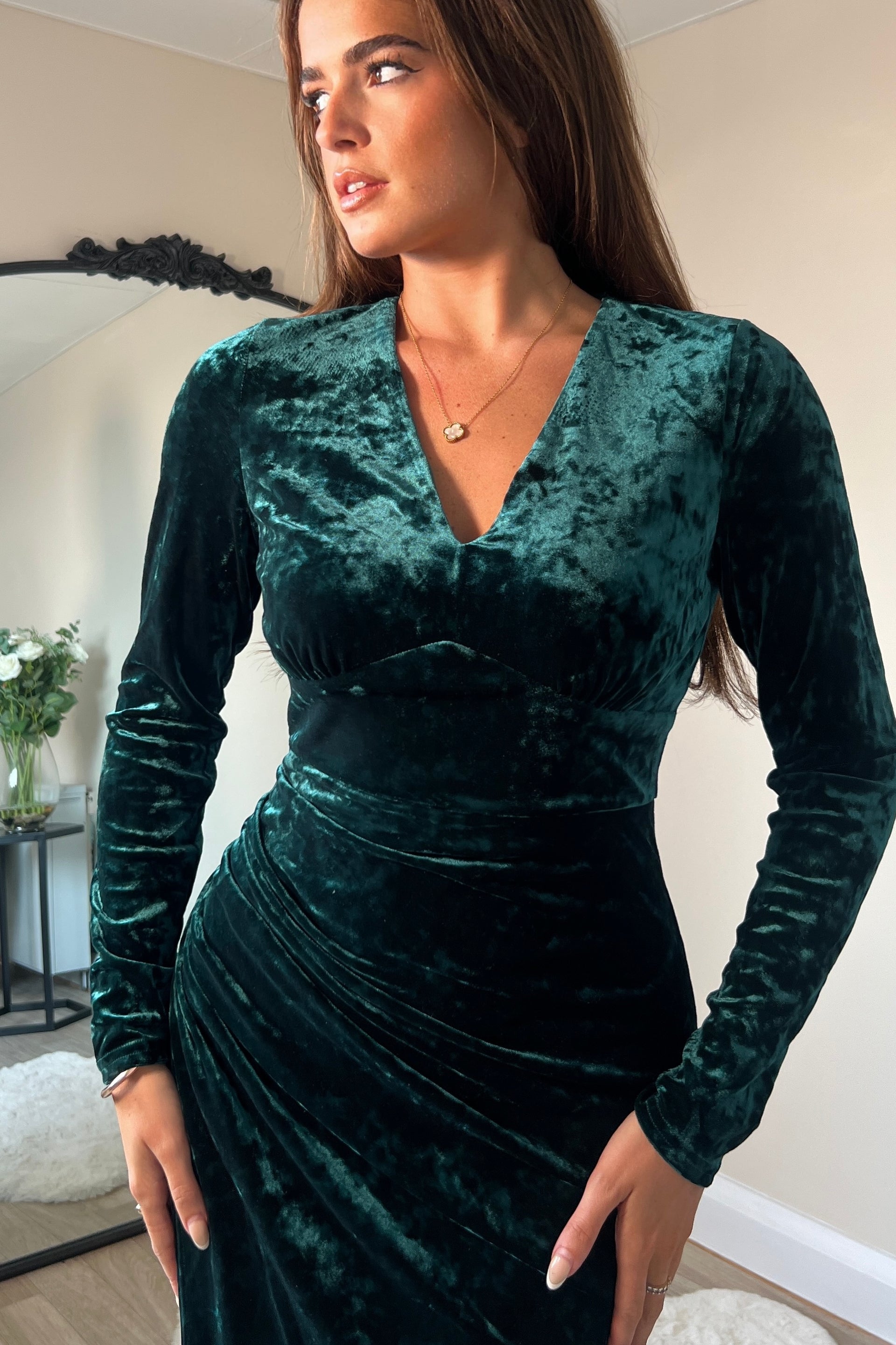 Hailey Green Velvet Asymmetric Wrap Midi Dress Girl In Mind Hailey Green Velvet Asymmetric Wrap Midi Dress Girl In Mind
