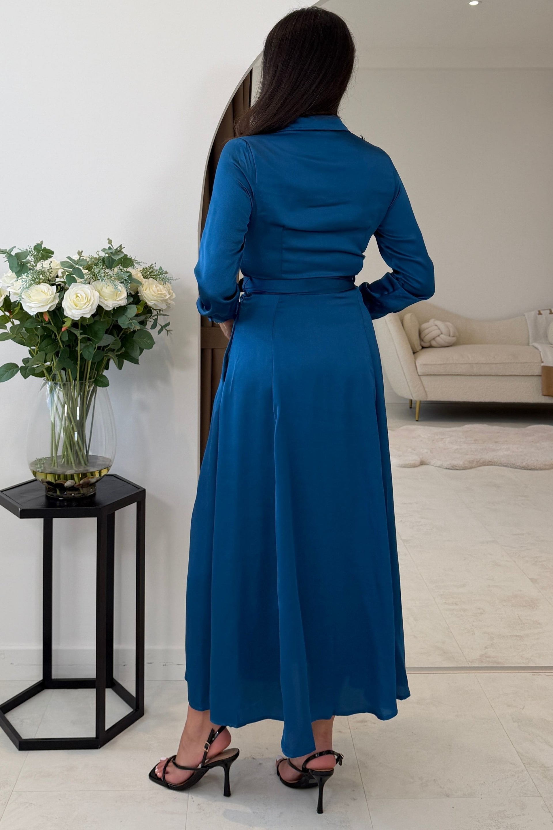 Kira Wrap Detail Maxi Shirt Dress In Petrol Blue