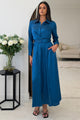 Kira Wrap Detail Maxi Shirt Dress In Petrol Blue