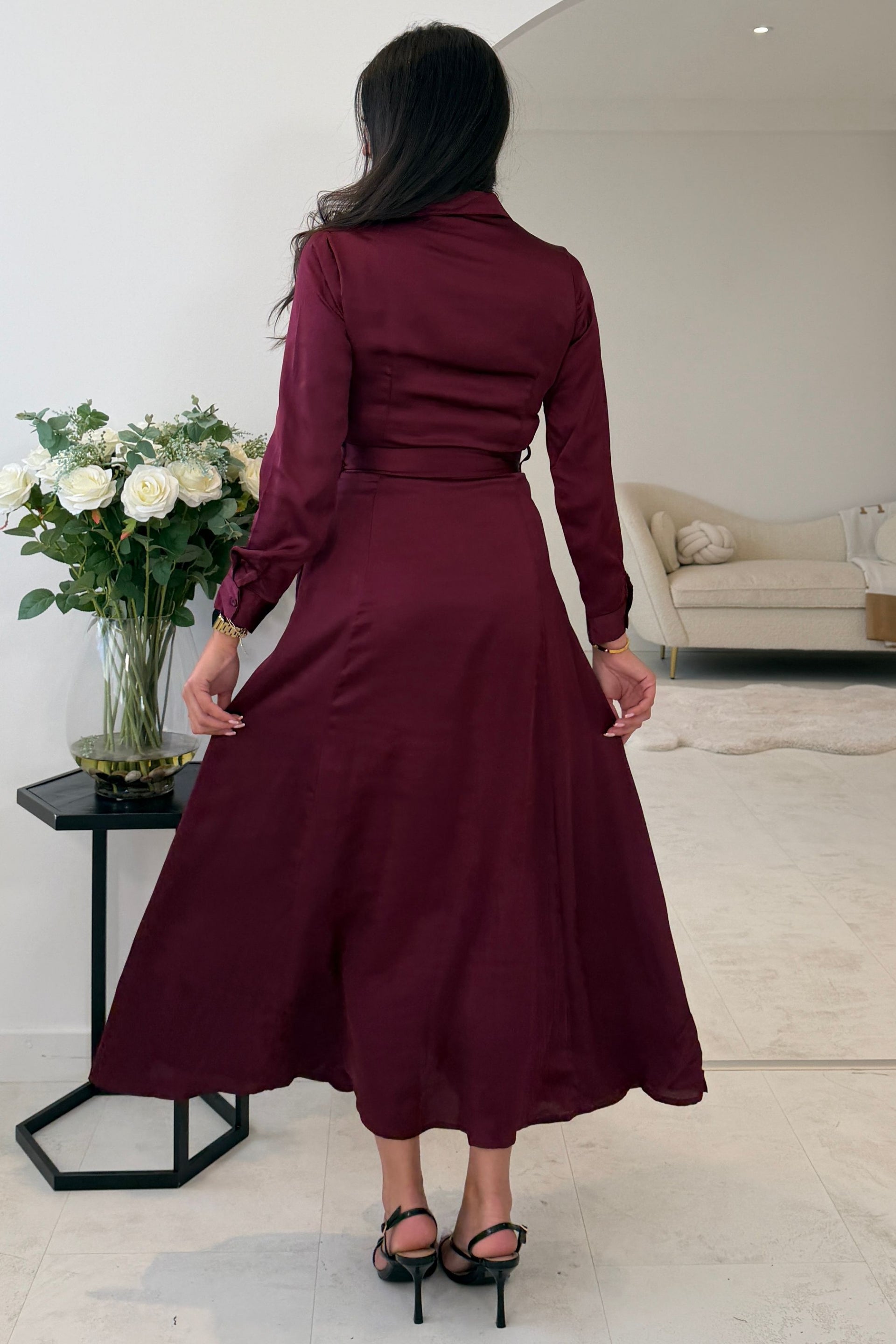 Kira Wrap Detail Maxi Shirt Dress Wine