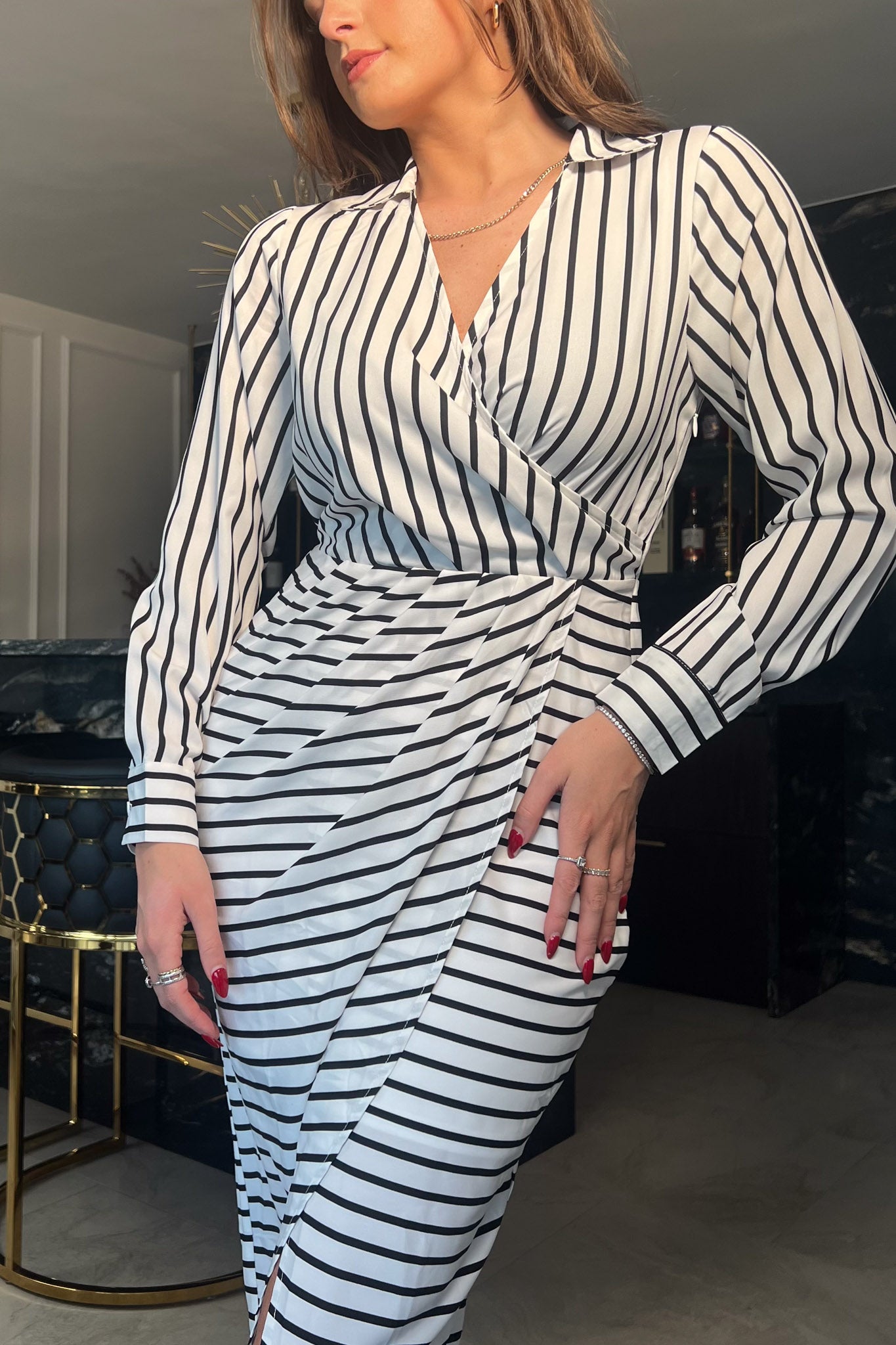 Ellen Asymmetric Monochrome Stripe Dress